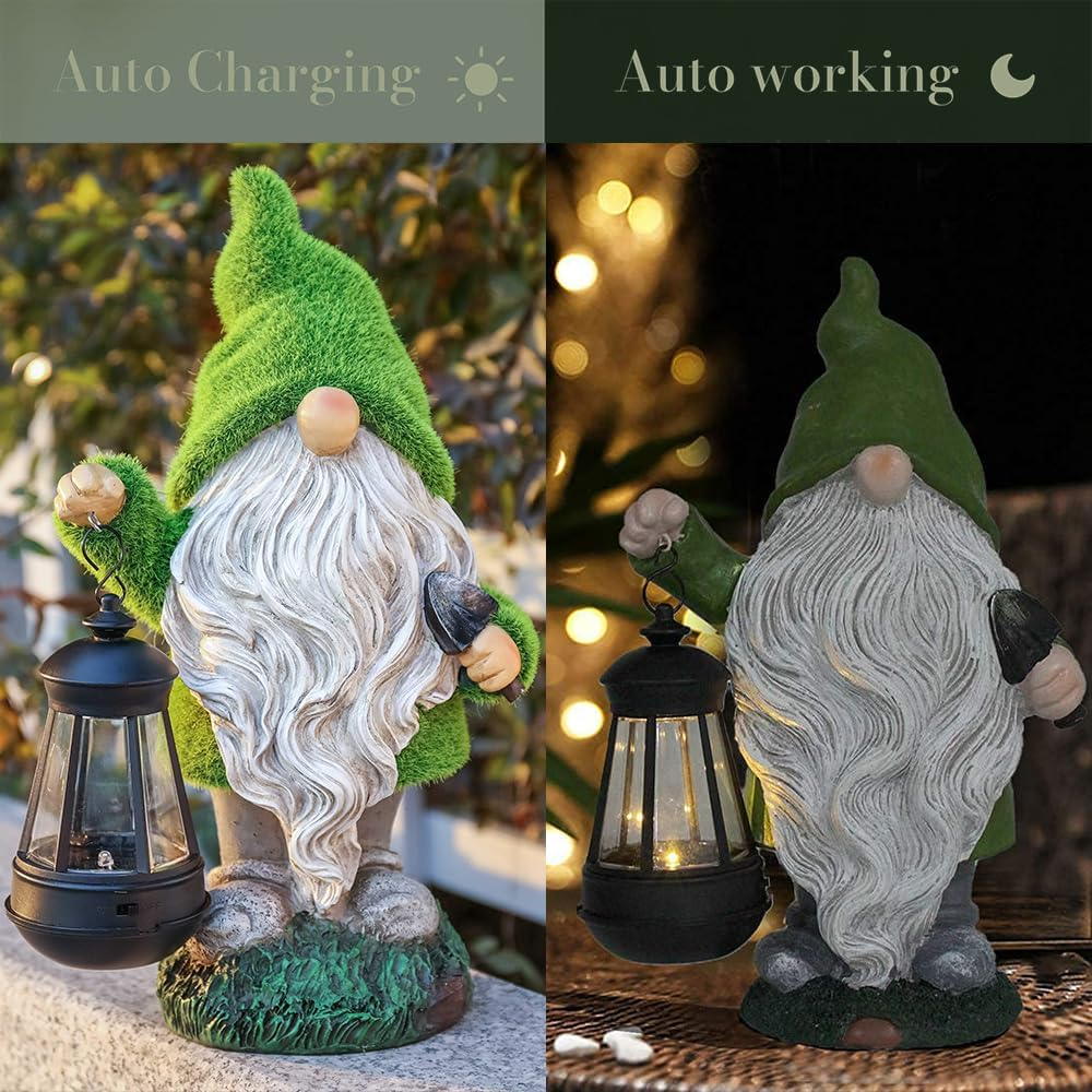 TOMVAES Solar Garden Statue, Creative Gnome Garden Statue Outdoor Lawn Decoration, Ornament Housewarming Garden for Patio Balcony Yard