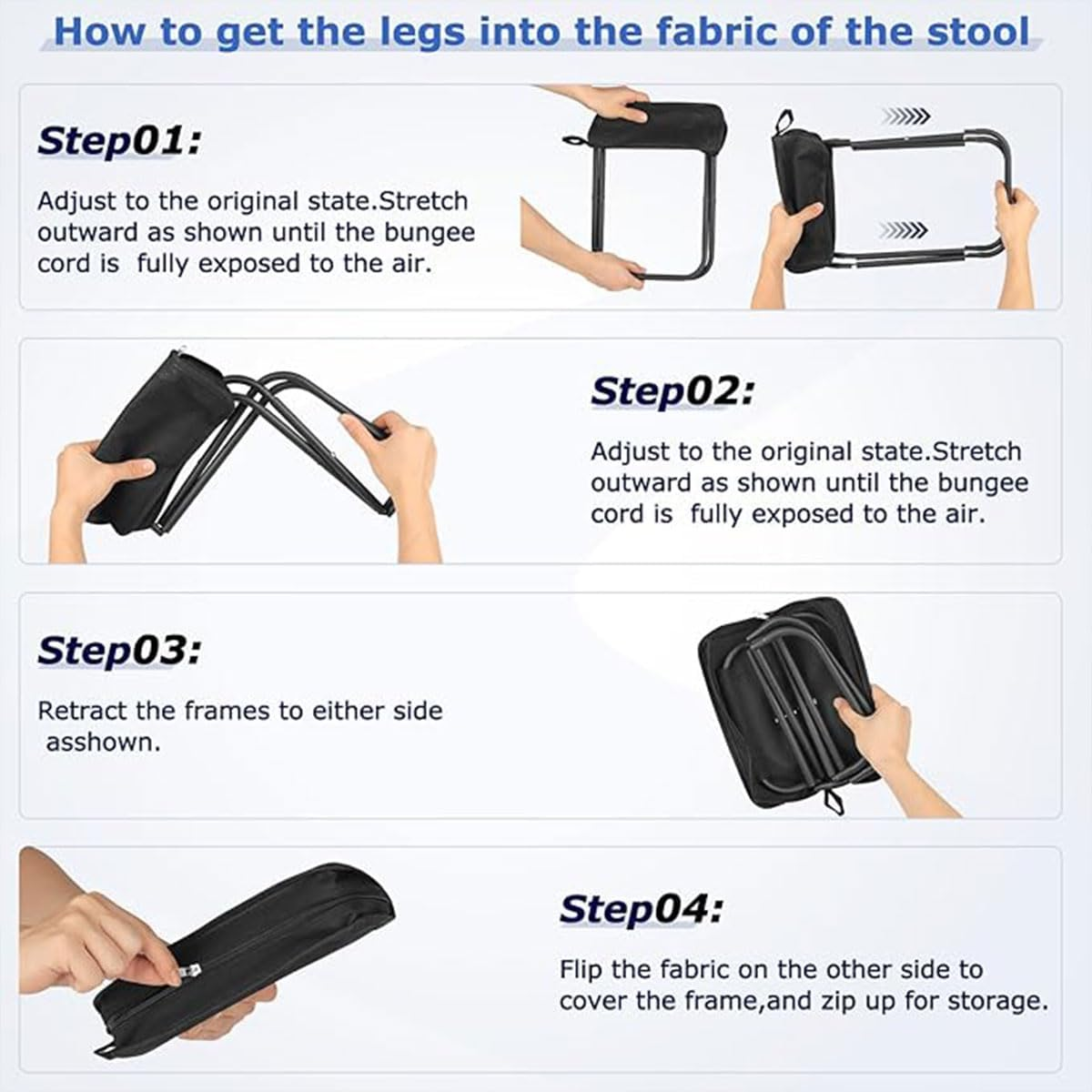 AIMALL Portable Folding Camping Stool with Carrying Bag, Lightweight Compact Small Chair, Oxford Fabric Seat, Metal Frame, Ideal for Outdoor Hiking, Fishing, Picnics (11X11In) image number 2