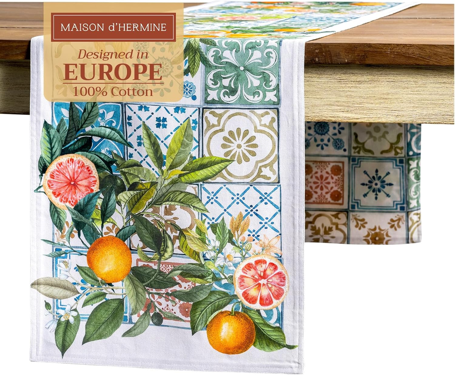 Maison D'Hermine Table Runner 100% Cotton Double Layer Table Runners 72 Inches Long Decorative for Home Kitchen Dining Party Baby Shower Wedding Bridal Shower Spring Summer (Agrume, 14.50" X 72") image number 2