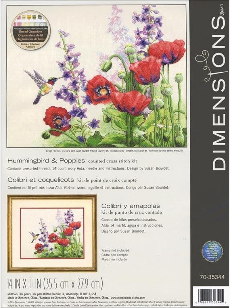 Dimensions Hummingbird and Poppies Cross Stitch Kit, 35 Cm X 28 Cm image number 2