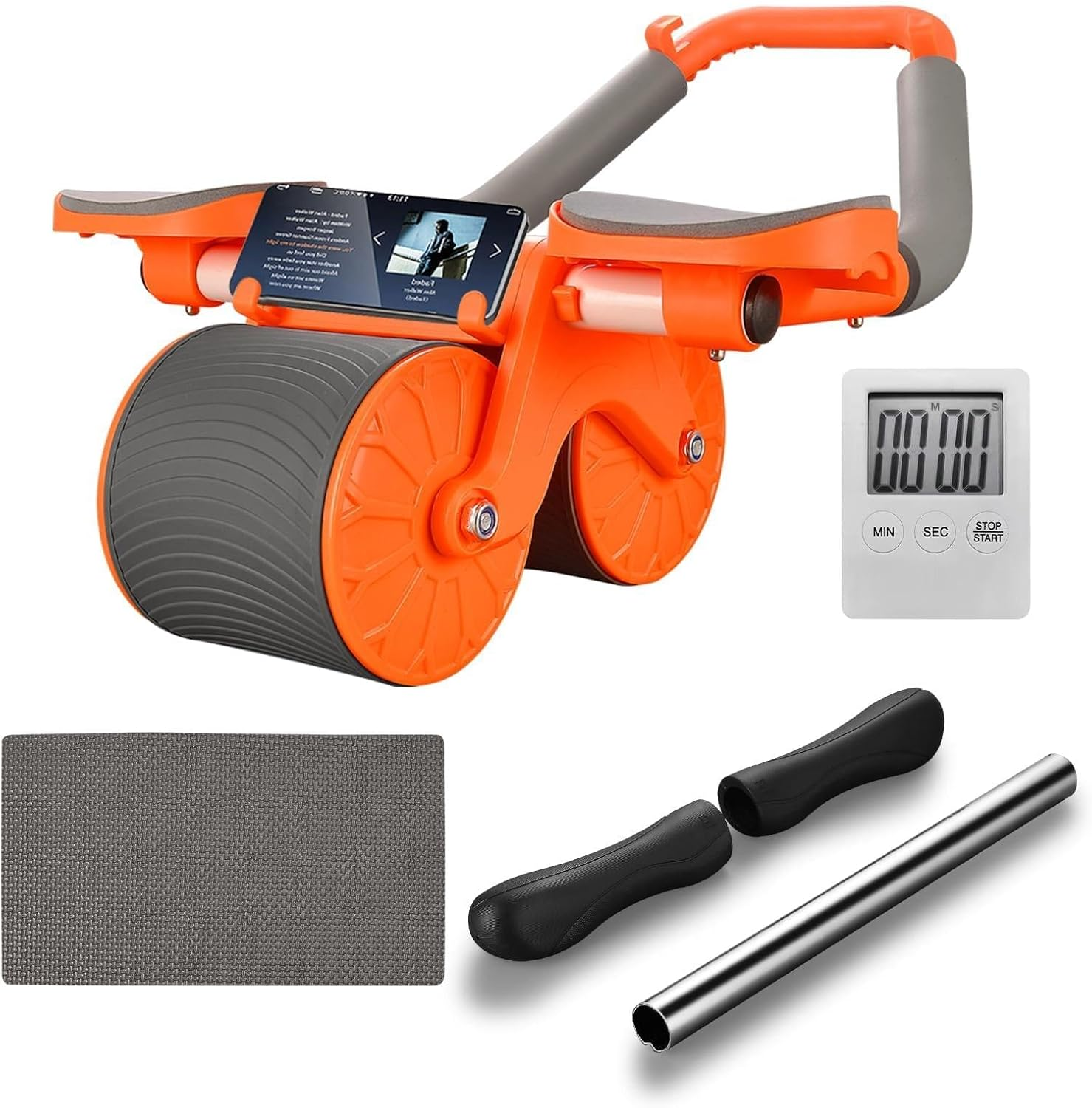 Ab Roller Wheel, 2 in 1 Upgrade Elbow Support Automatic Rebound Abdominal Exercise Wheel, Abs Workout Equipment for Home Gym Fitness, New Core Strength Training Wheel with Time & Mat image number 1