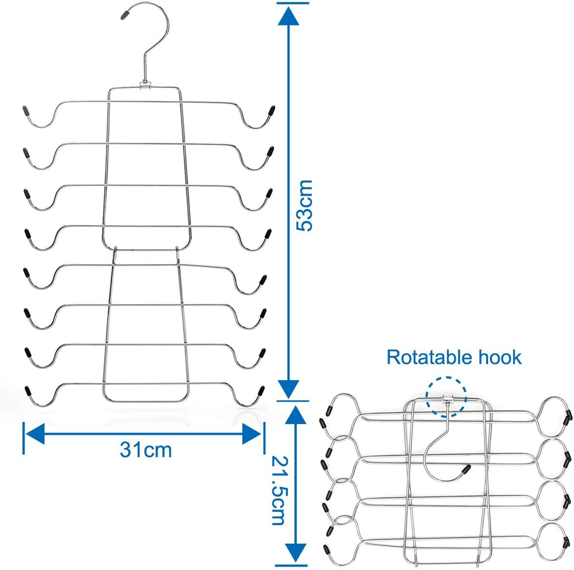 8 Tiers Foldable Bra Hanger/Camisole Hanger, Space Saving Hangers Closet Organizer for Strap Dress, Tank Top, Camisole, Bra, Pajamas, Bathing Suit, Ties and More (3 Pack)