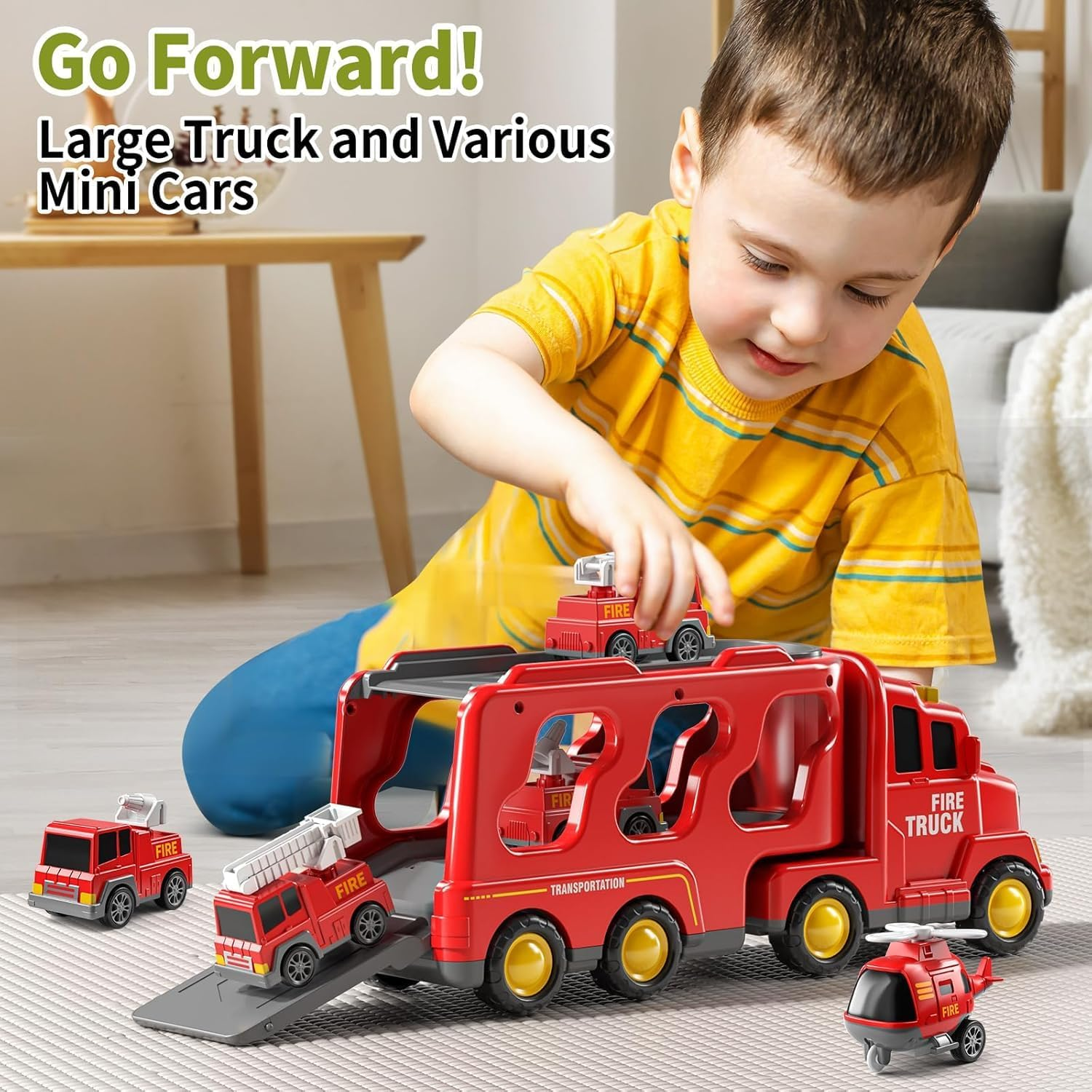 JUKUDAHU 5-In-1 Fire Trucks Car Toys for Kids 2 3 4 5 6 7 Years Old - Transport Vehicle Carrier Truck for Toddlers 3-5 Year Old, Boy Trucks Play Sets, Kids Gifts Toys for Boys Girls Aged 4-6 5-7 image number 6