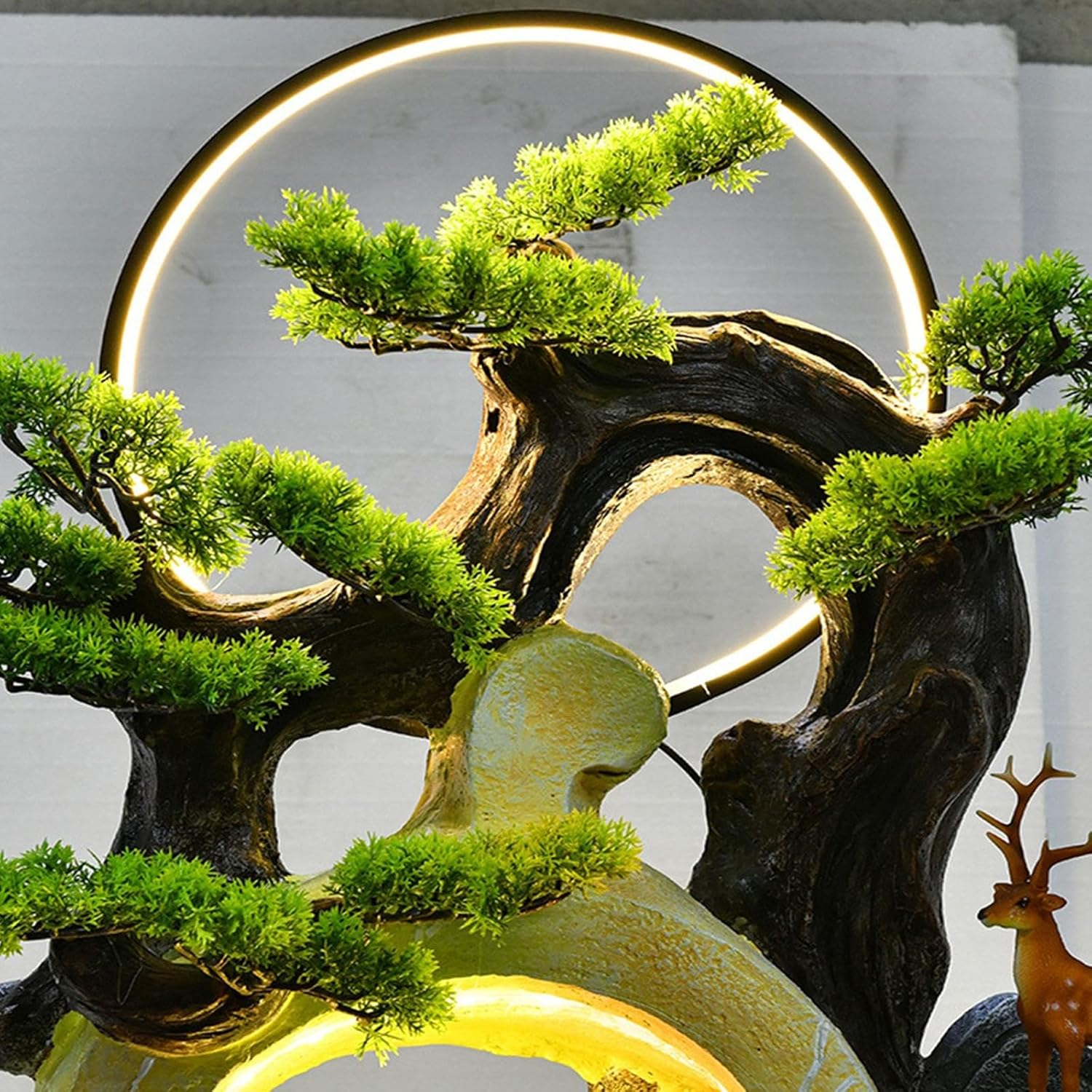 Outdoor Fountain Floor Standing Gourd Water Fountain, Indoor Freestanding with Mist, LED Lights and Simulated Greenery, Feng Shui Office Home Decor for Good Luck Wealth(Black) - White image number 5