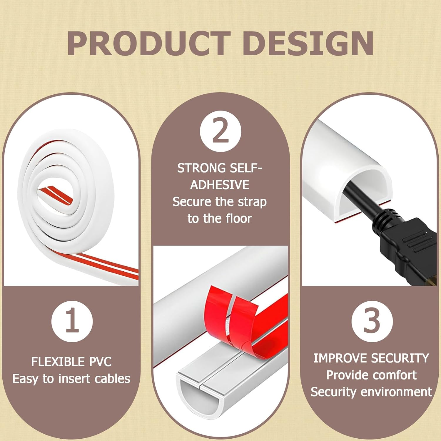 Cable Cover, Self Adhesive Hider, Wall-Mounted Wire and Covers for Wall-Mounted Tvs, Flexible Cable Hiders in Homes and Offices (D15, 2M) image number 6