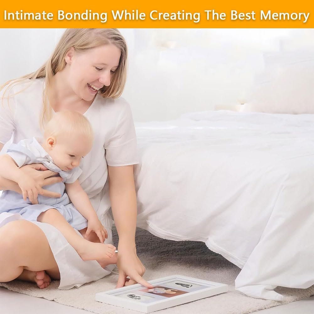 Baby Hand and Footprint Kit &ndash; Clean Touch No-Mess Ink Pad with Personalized Keepsake Frame for Newborn Boys & Girls &ndash; Nursery Decoration (White) image number 1