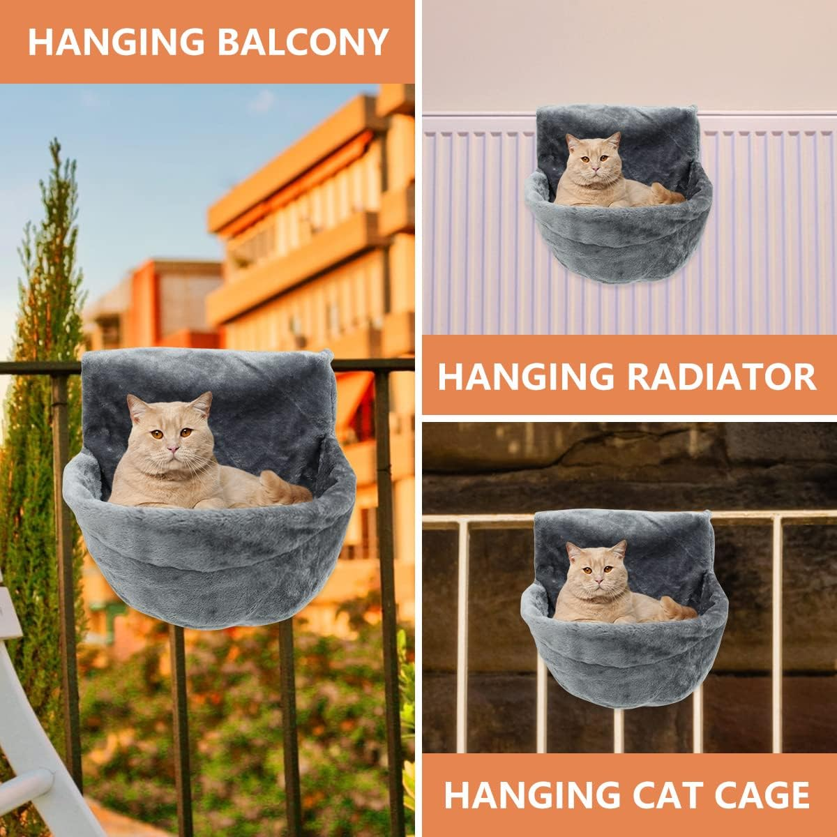 Plush Radiator Cat Hanging Bed - round Cosy Warm Fleece Hammock for Small Pets, Kittens, Puppies - Easy to Assemble (Grey) image number 3