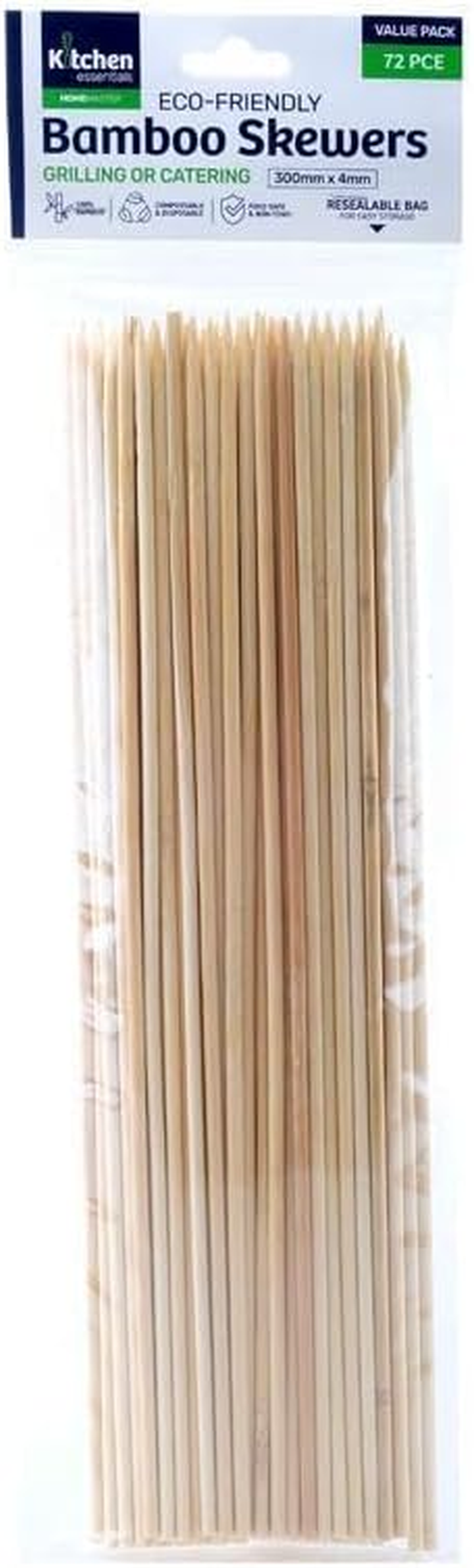 Leona Co Bamboo Wooden Skewers - 30Cm X 4Mm - 72-Count - Perfect Outdoor & Indoor Cooking Accessory