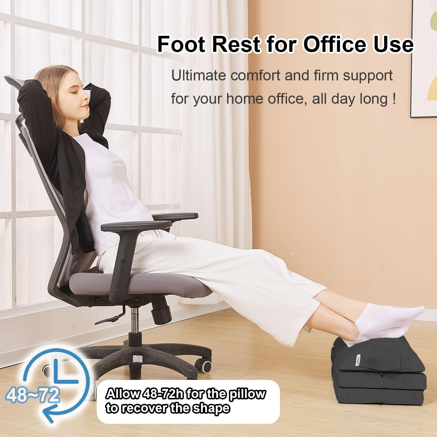 Large Size Foot Rest for under Desk with 3 Adjust Heights- Memory Foam Foot Stool - Back, Lumbar, and Knee Pain Relief - Perfect for Office, Home, Working and Gaming Use (Black) image number 3