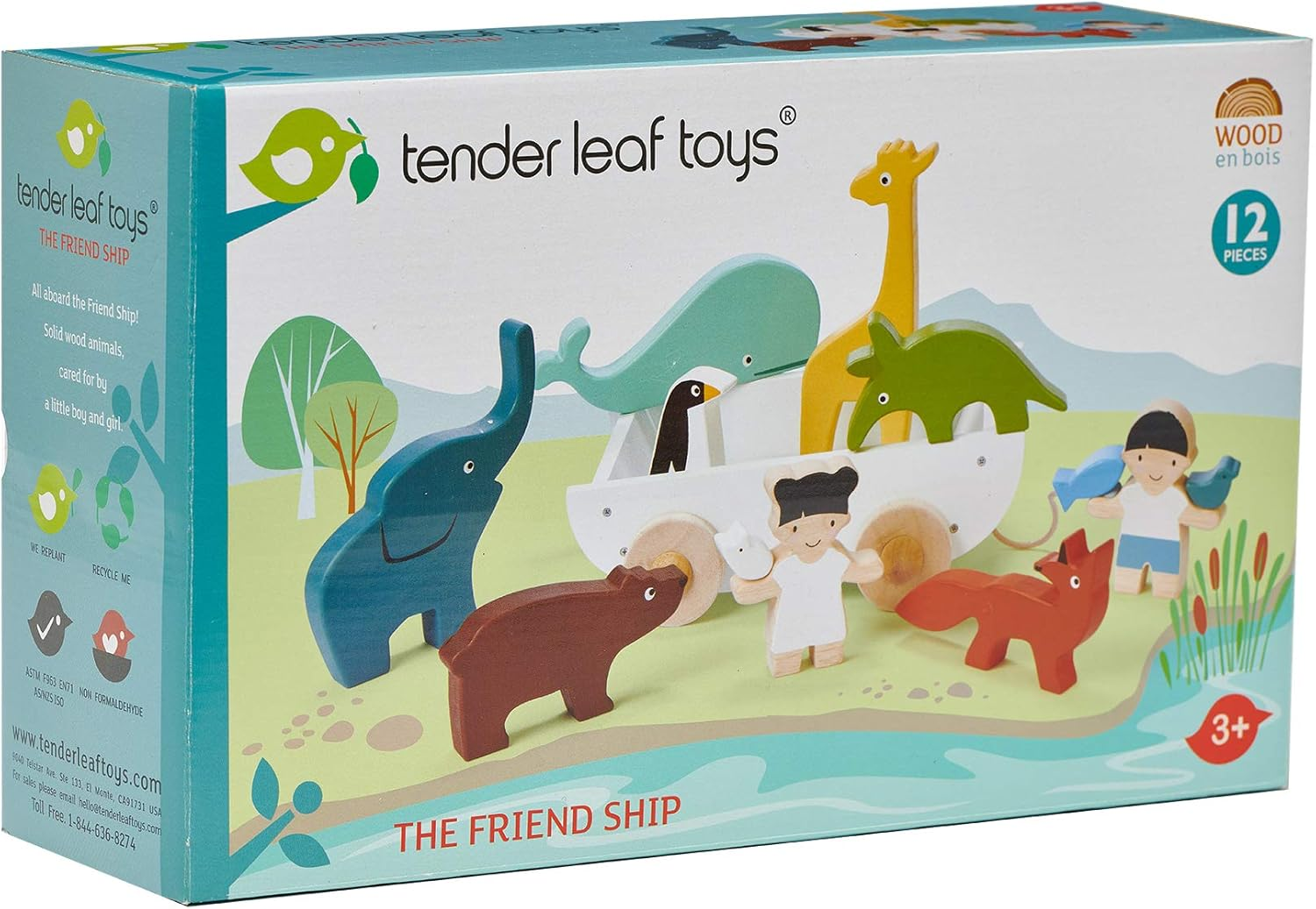 Tender Leaf Toys the Friend Ship - Wooden Wheeled Boat of Chunky Animals and Children image number 4
