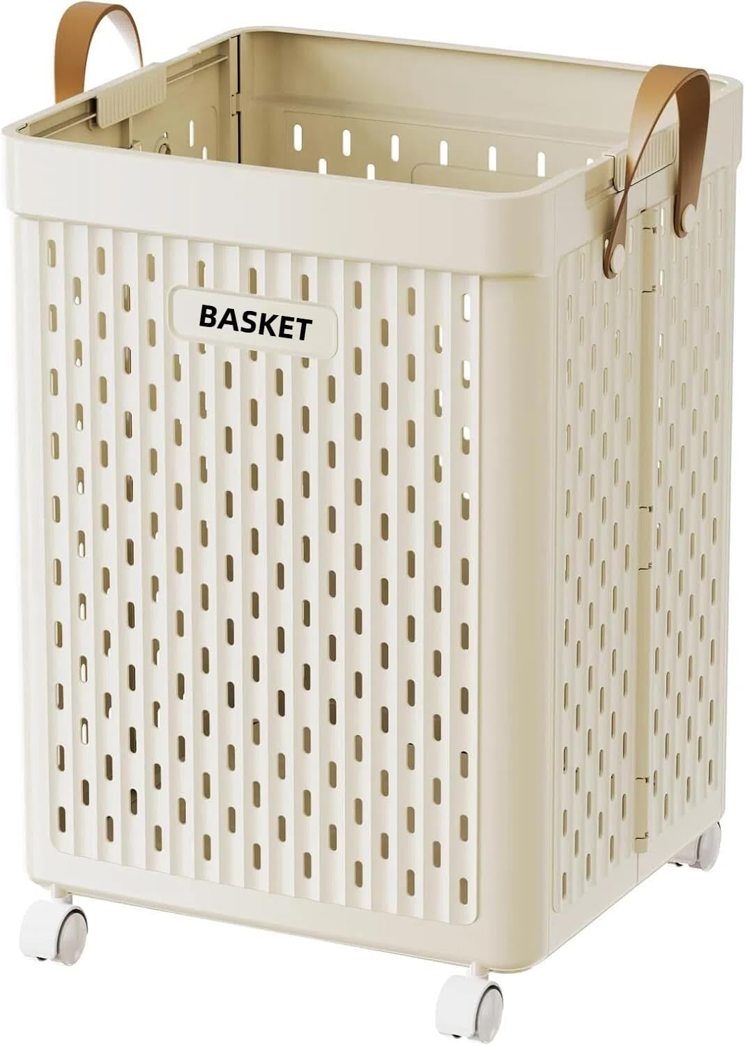 Roagoway Laundry Basket with Wheels, Collapsible Plastic Laundry Hamper with Handle, Foldable Laundry Basket Organizer for Laundry and Bathroom (Ivory, 40L) image number 1