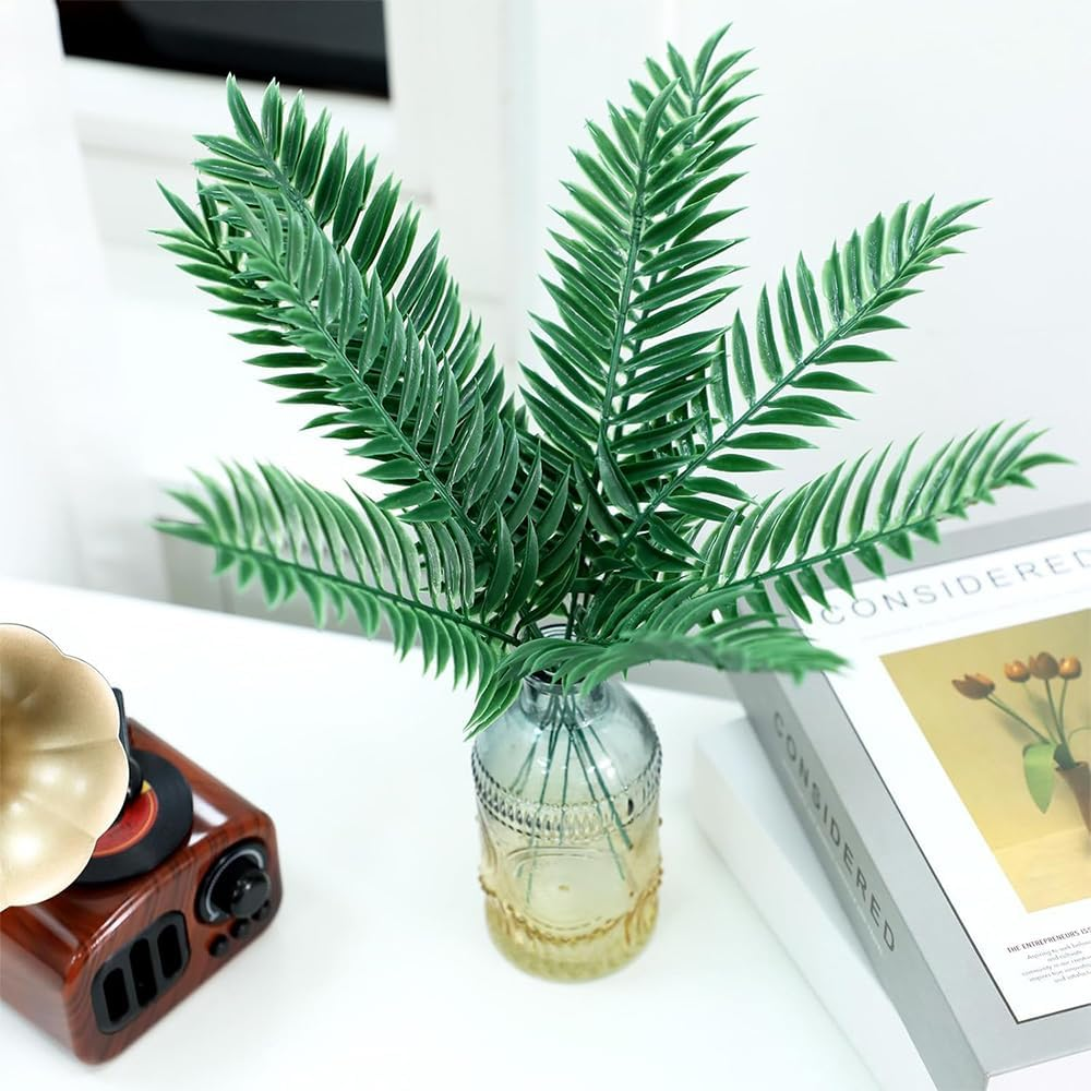 Artificial Leaves,Artificial Simulation Leaves with Stems Decor for Home Hawaiian Luau Party Jungle Beach Theme Party Decoration (10, Green)