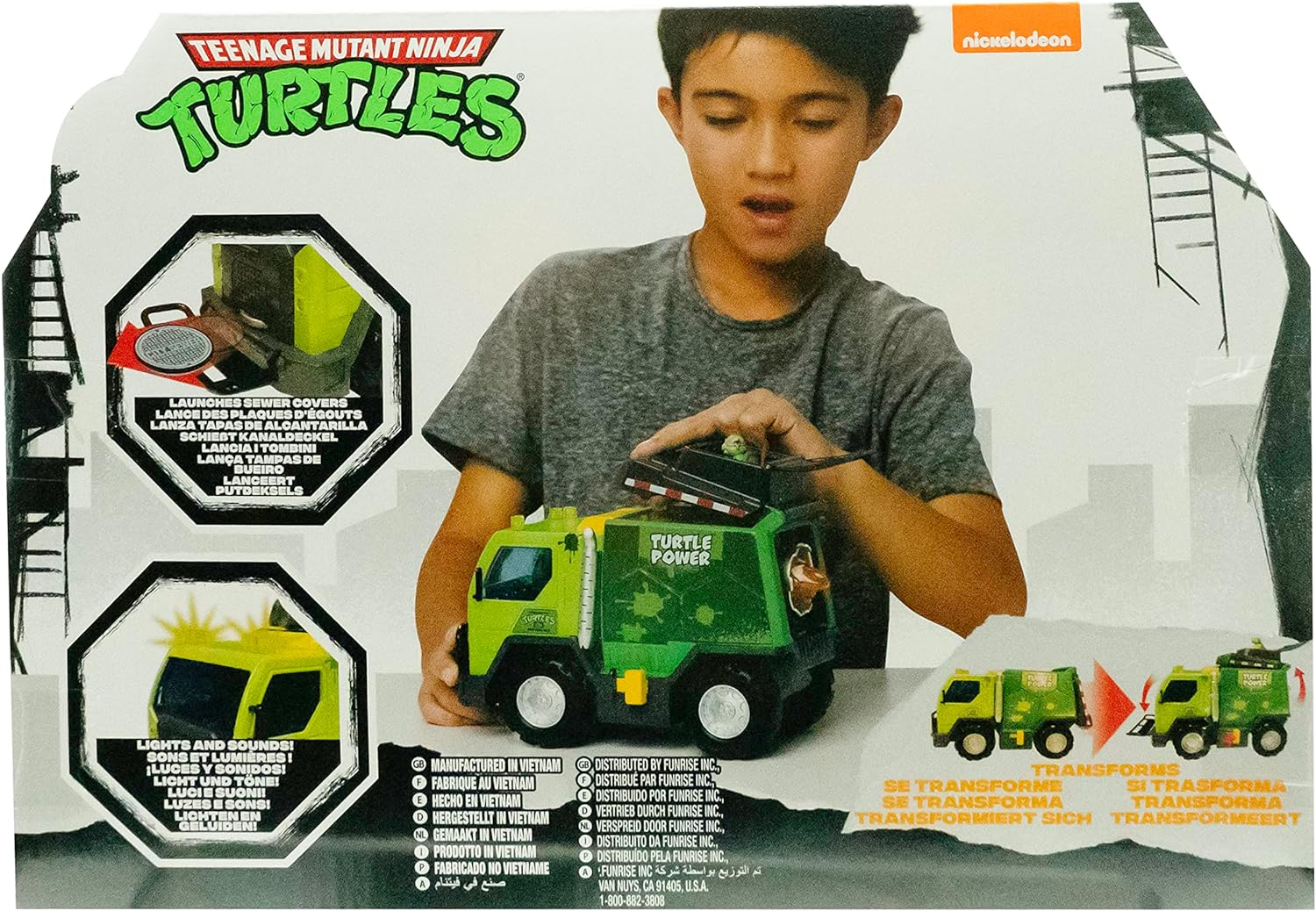 Teenage Mutant Ninja Turtles Thrash N' Battle Garbage Truck with Lights & Sounds, Characters & Sewer Cap Launching, Ages 3+
