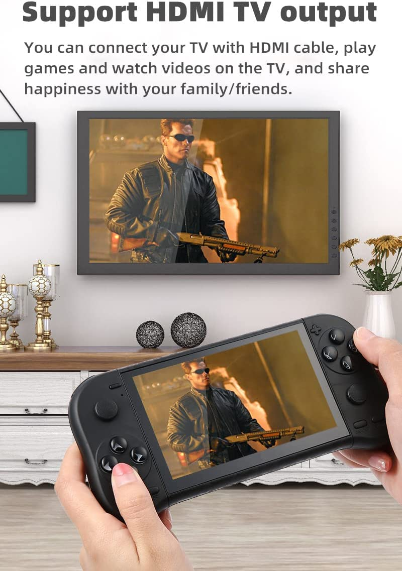 CZT 5.1 Inch Video Game Console Color Cool HD Handheld with 12000 Game Arcades/Cps/Md Multiple Simulators Video Music HDMI HD TV Output Nostalgic Gifts (Black)