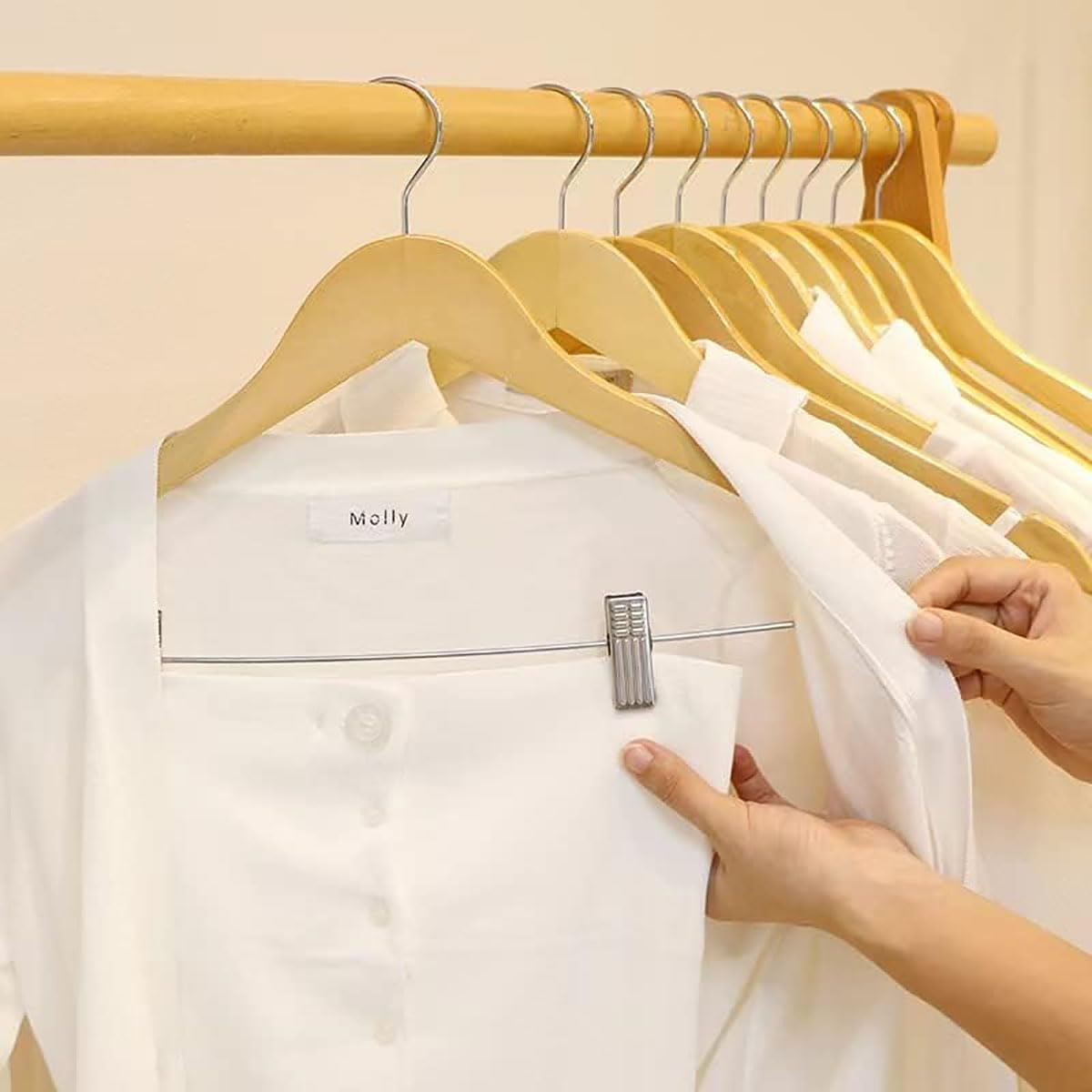 20 Pack Wooden Hangers with Clips High-Grade Wooden Suit Hangers Skirt Hangers with Clips S Wood Hanger with Durable Metal Clips for Blouse, Dress, Coat, Jacket (Vintage, 20) - 10Pcs Natural image number 3