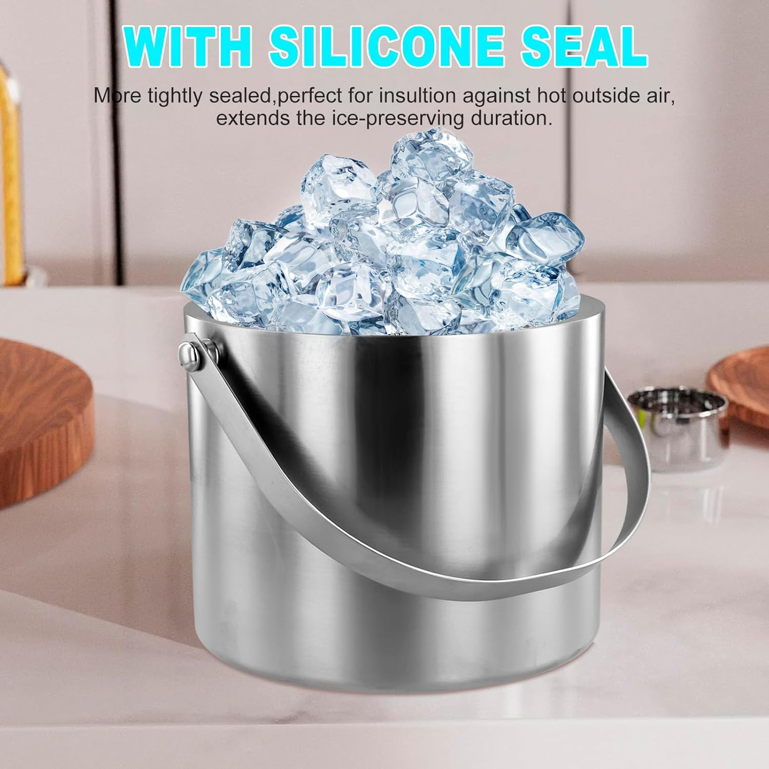 Ice Cube Bucket,Stainless Steel Ice Bucket,Bar Accessories Ice Bucket,Double Walled Stainless Steel Ice Bucket,Good Sealing Insulated Ice Bucket for Cocktail Bar Parties (2.0L) image number 5