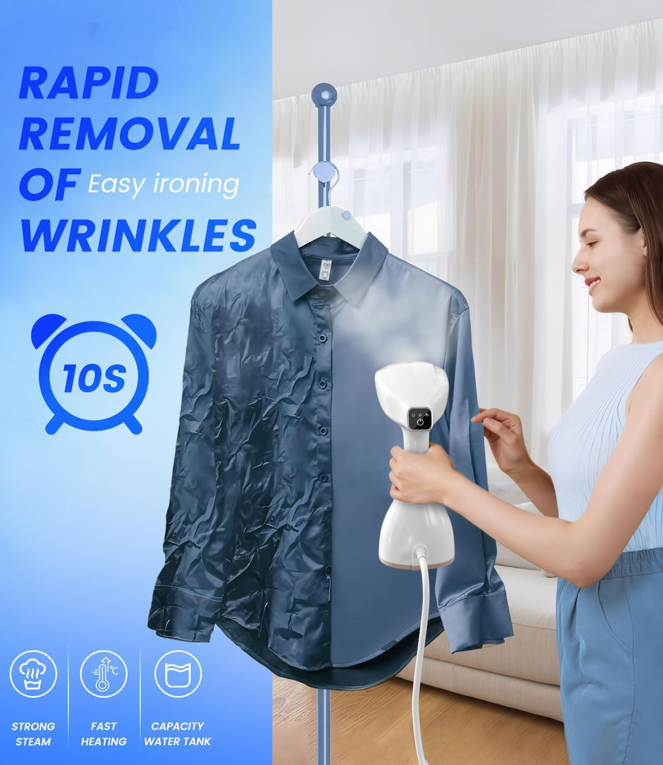 AUSELECT Handheld Steamer for Clothes - 1500W Garment Steamer Iron, Detachable 300Ml Water Tank with Lint Remover & Fabric Brush, 30S Fast Heat-Up Portable Steamer for Travel, Home Appliance & Gift image number 4