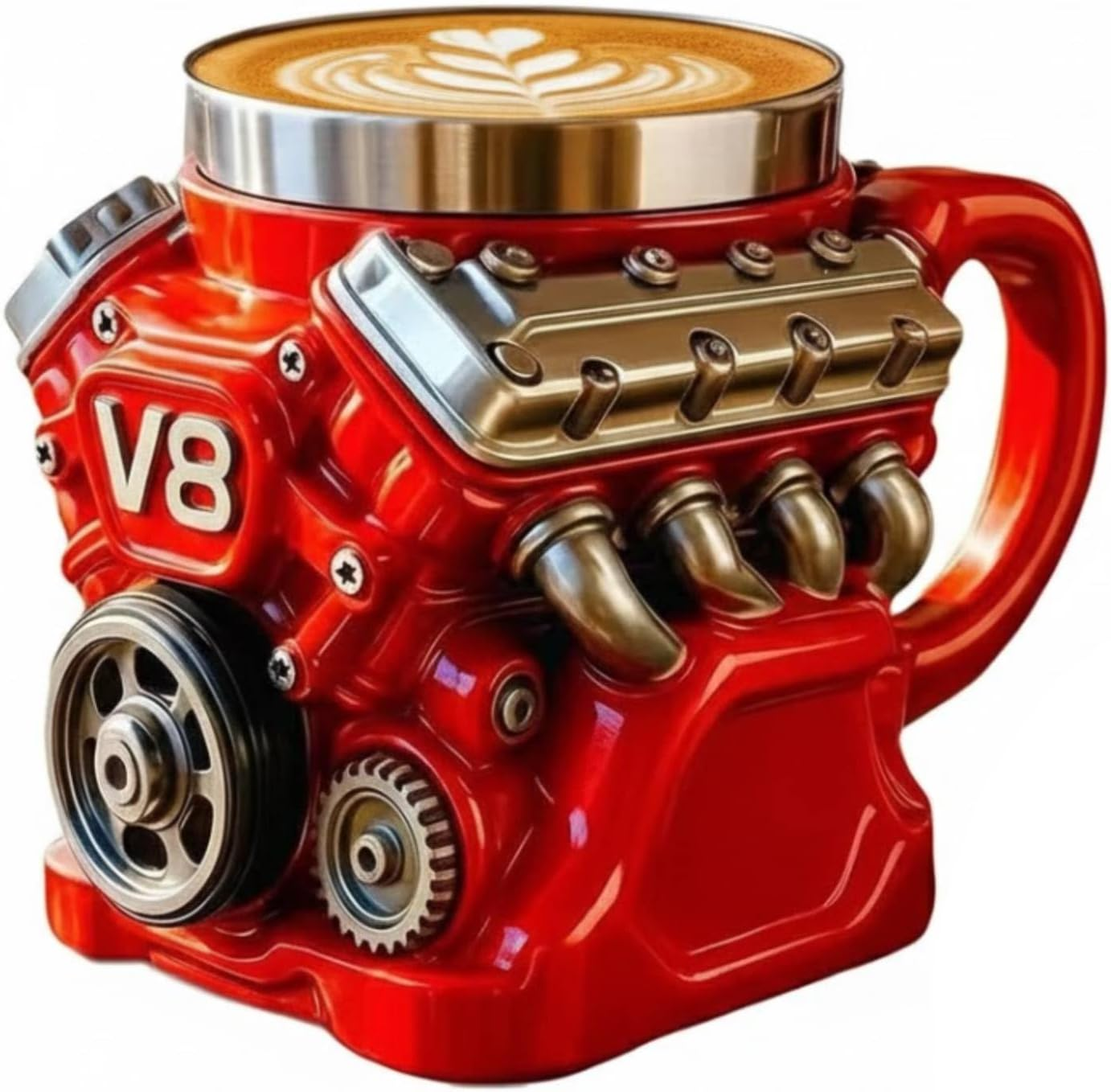Retro Engine Coffee Mug, V8 Engines Stainless Steel Cup, 3D Mechanical Coffee Cup, Personalized Double Wall Insulation Car Mugs with Handle Perfect for Father'S Day, Christmas, Husband,Car Enthusiast