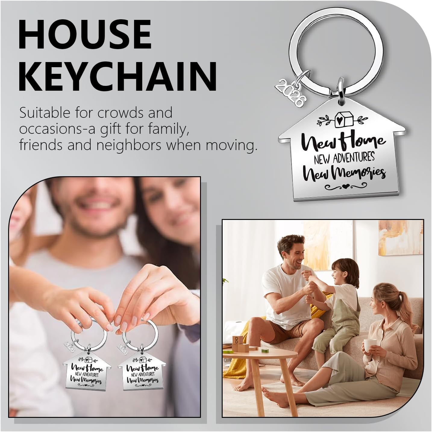 2 Pcs Housewarming New Home Gifts, Funcyboo New Home Keychain Housewarming Key Chain for Sweet Home Owner Wife Husband Present Lover image number 3