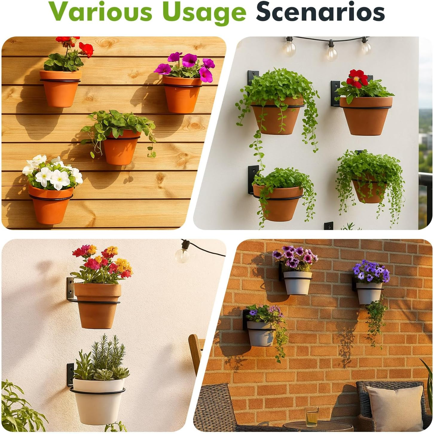 8 Pack 4/6 in Flower Pot Holder Ring Wall Mounted Metal Hangers Bracket for Home Garden Indoor Outdoor Planters, Black image number 5