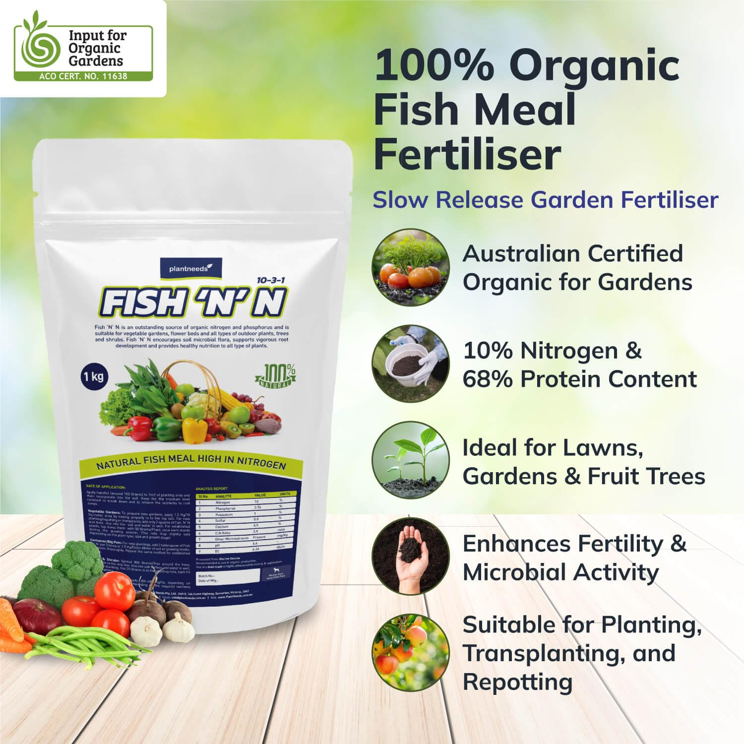 Plant Needs Fish N N 1 Kg I Powder I 100 % Organic I Fish Meal Fertilizer I 10-3-1-6 I Australian Certified Organic I image number 1