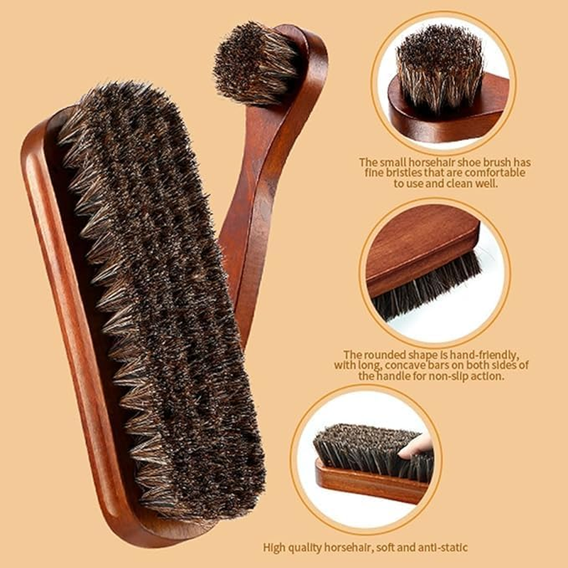 Horsehair Shoe Brush, 2Pcs Soft Horsehair Shoe Polishing Brush,Horse Hair Shoe Cleaning Brush,Horsehair Shine Shoes Brush,Horse Hair Shoe Brush,Soft Shoe Brush Shoe Shine Brush for Buffing Polishing image number 1
