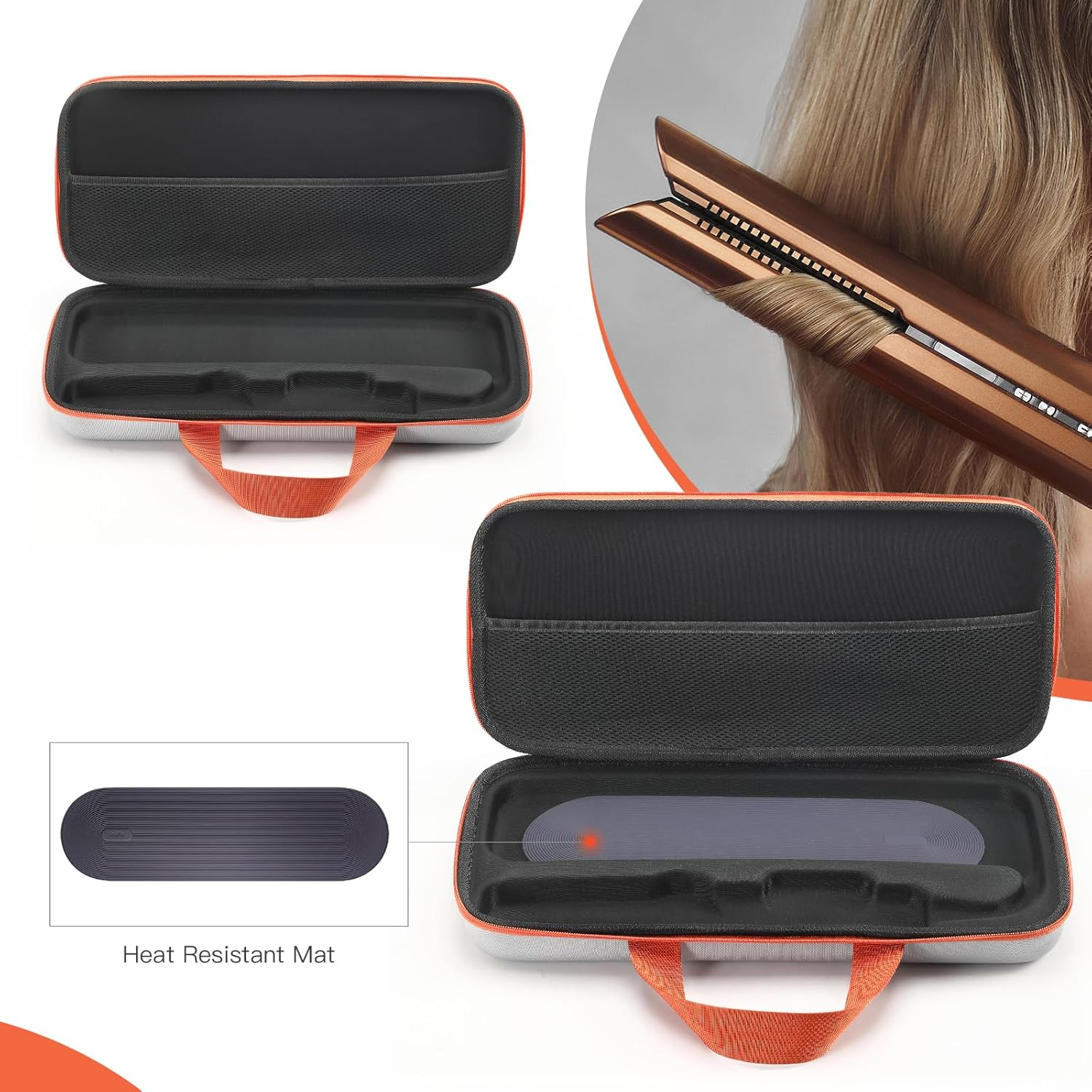 Buziba Travel Carrying Case for Dyson Airstrait HT01 Hair Straightener Hard Protective Case Storage Bag Layer Hair Accessories Tools Orgnizer (Gray and Orange) image number 4