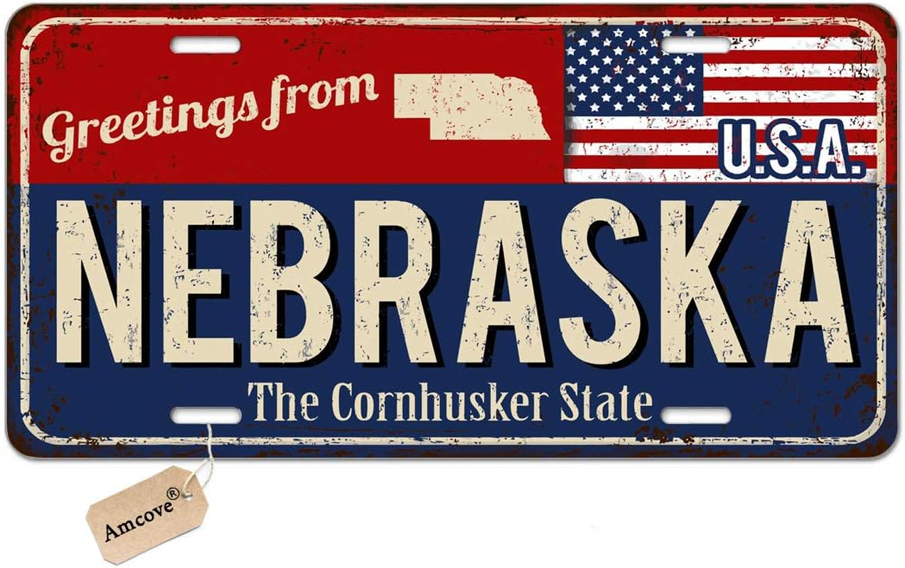 Amcove License Plate Greetings from Nebraska Vintage Rusty Metal Sign with American Flag Aluminum Metal License Plate Car Tag Novelty Home Decoration for Women Girls Men Boys,6 X 12 Inch - Multi Lp03 image number 5