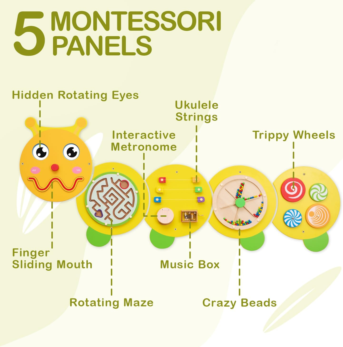 Caterpillar Montessori Busy Board,Sensory Board,Educational Toys,Activity Cube,Wall Toys,Daycare Furniture,Playroom Furniture,Interactive Toys,Wooden Toys,Learning Toys,Boys and Girls 6 M+ image number 4