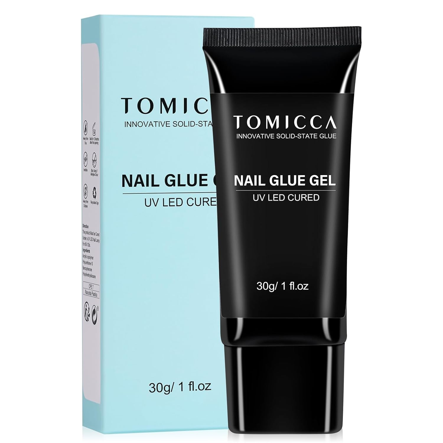 TOMICCA Nail Glue Nail Adhesive 30G Nail Tip Glue, Upgraded Gummy Gel for Fake Nails, Super Strong Hardening Gel Nail Glue Long Lasting for Carving, Decorative Nail Design and DIY Nails