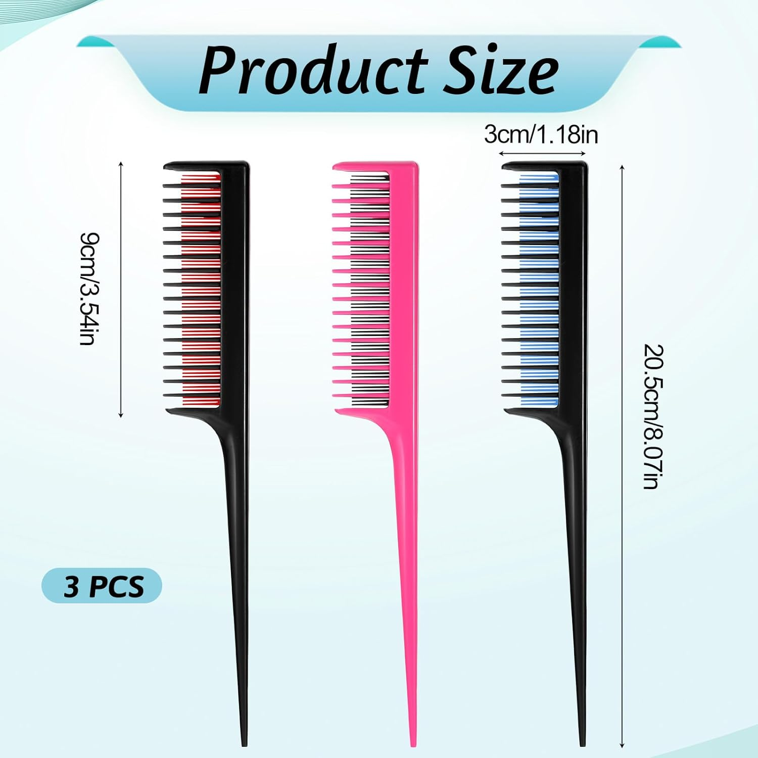 Pack of 3 Touping Comb Triple Teasing Comb for Women and Men, Handle Comb Hairdresser Heat-Resistant Plastic Rat Tail Comb Teasing Compartment Combs for Braiding Hair Styling Touping, Volume image number 3