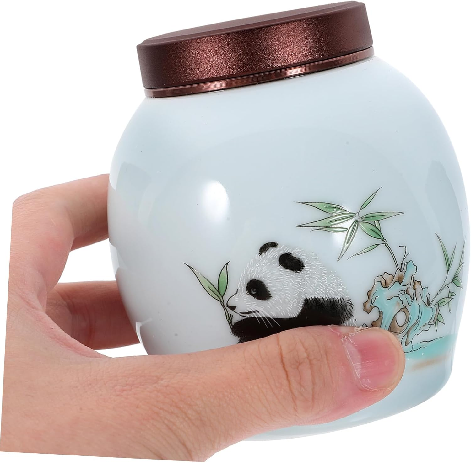 FUNOMOCYA Ceramic Tea Canister Lid Panda Design Storage Jar for Home Kitchen Multi-Function Container for Tea Leaves and Kitchen Accessories Practical and Decorative Ceramic Jar image number 3