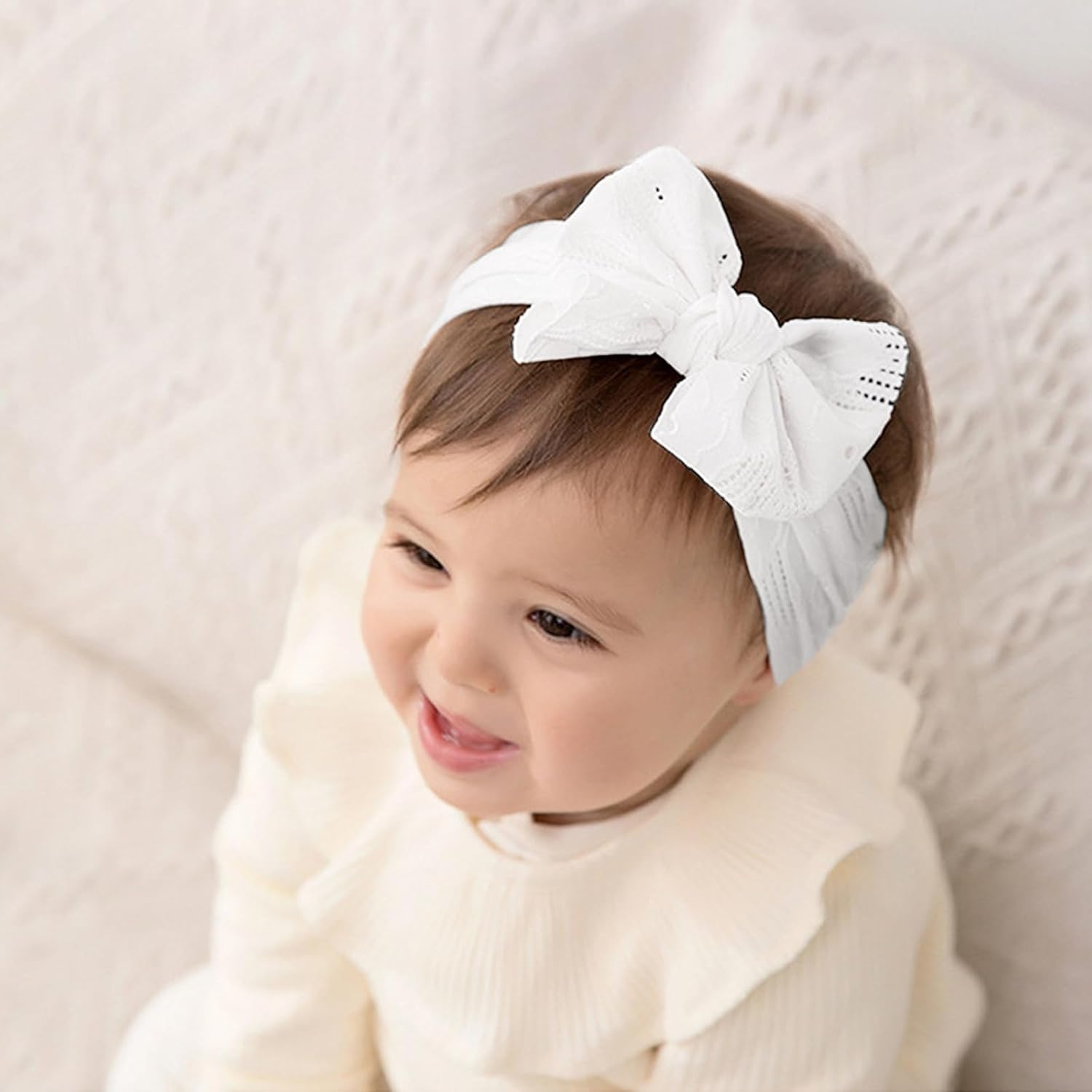Baby Girls Headbands White Stretchy Knitted Bow with Wide Edge Newborn Toddler Hair Bands and Bows Kids Hair Accessories Soft