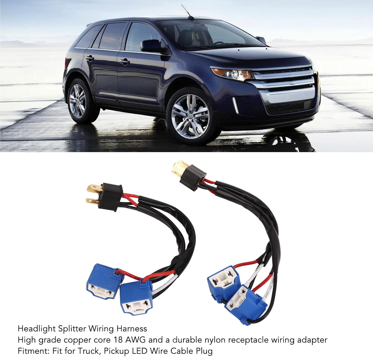 Grcfumo 2Pcs H4 9003 Wire Harness, Nylon and PVC 2 Way Splitter Headlight Wires, Plug and Play Headlight Conversion Cable Wire for Truck Pickup LED Wire Cable Plug image number 6