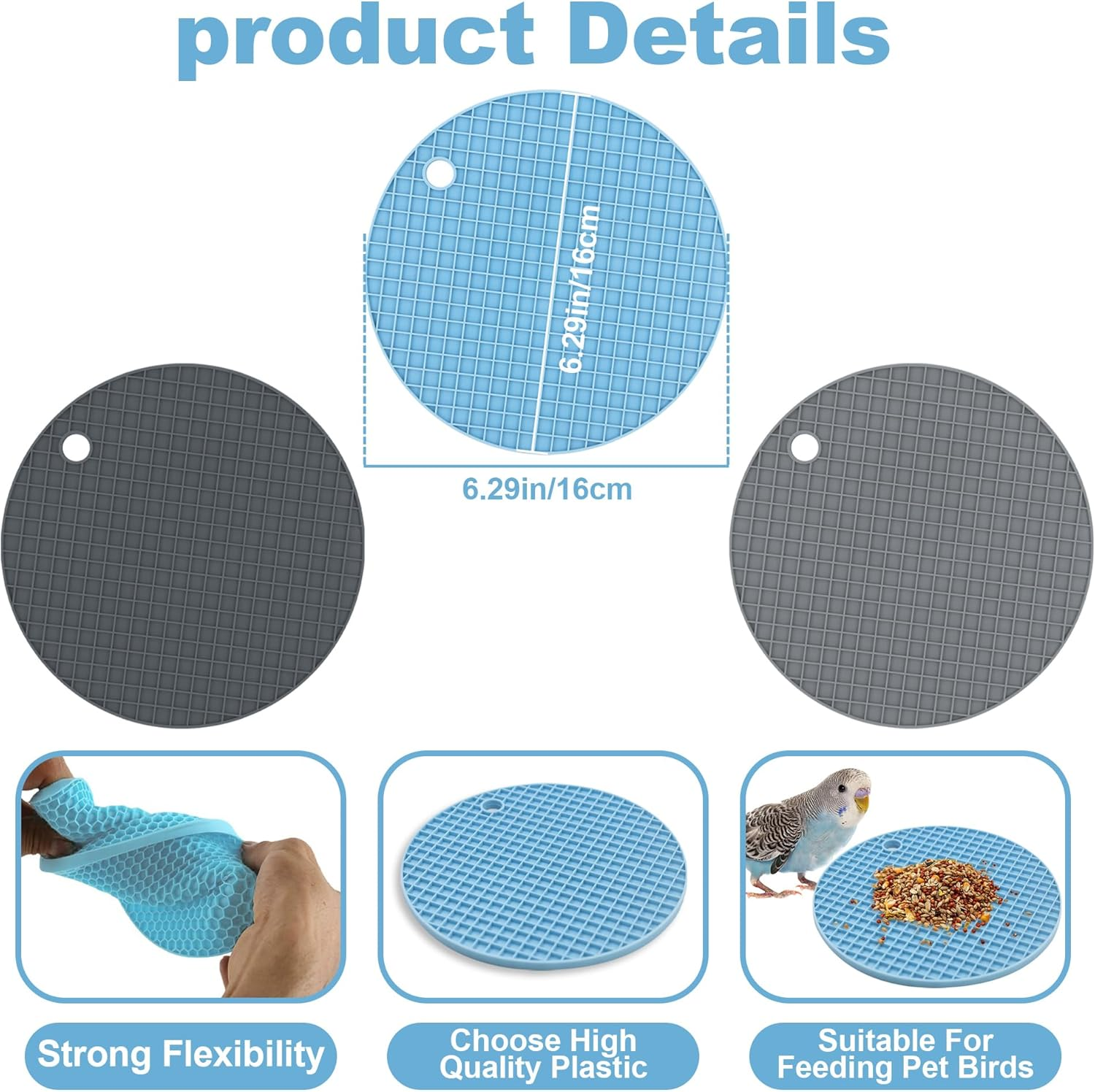 3 Colors Bird Foraging Toys Puzzle, Silicone Birds Slow Feeder Mats, round Interactive Birds Cage Feeder, Bird Toys for Parakeets, Parrots, Cockatiel, Budgie, African Grey (6.3 Inches) image number 3