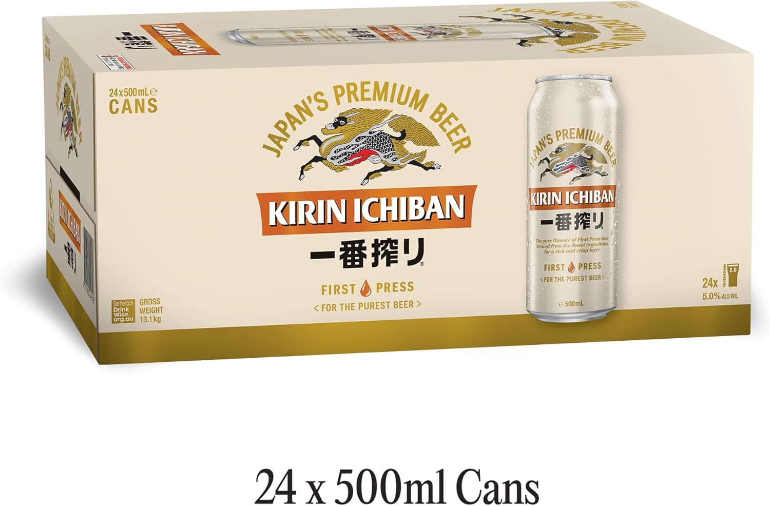 Kirin Ichiban Japanese Beer First Press Premium Lager 5% ABV 24 Pack X 500 Ml Can Case image number 3