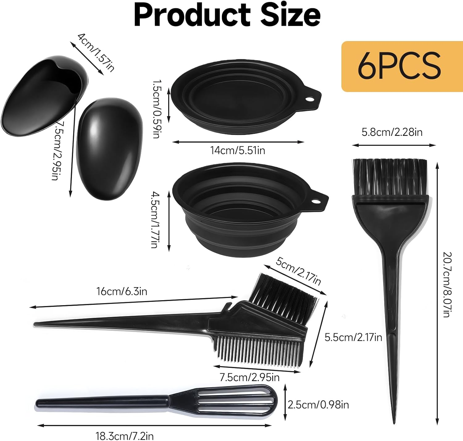 Professional Hair Dye Mixing Bowl and Brush Set 5-Piece with Graduated Brush Applicator and Earmuffs for Home Salon Use on All Hair Types for Men and Women image number 6