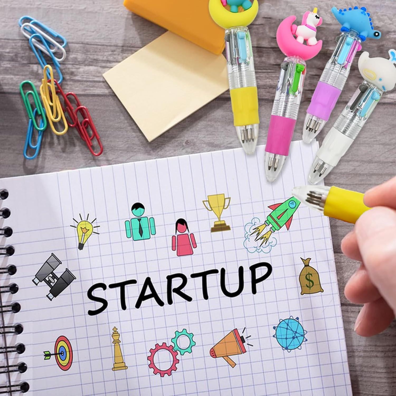 12 PCS Cute 4-In-1 Multicolored Ballpoint Pens, Multi Retractable Colored Pens for Kids, Cute Mini Pens for Kids, Fun Cartoon Pens for Kids Boys Girls Party Favors Gifts Classroom School Supplies image number 1