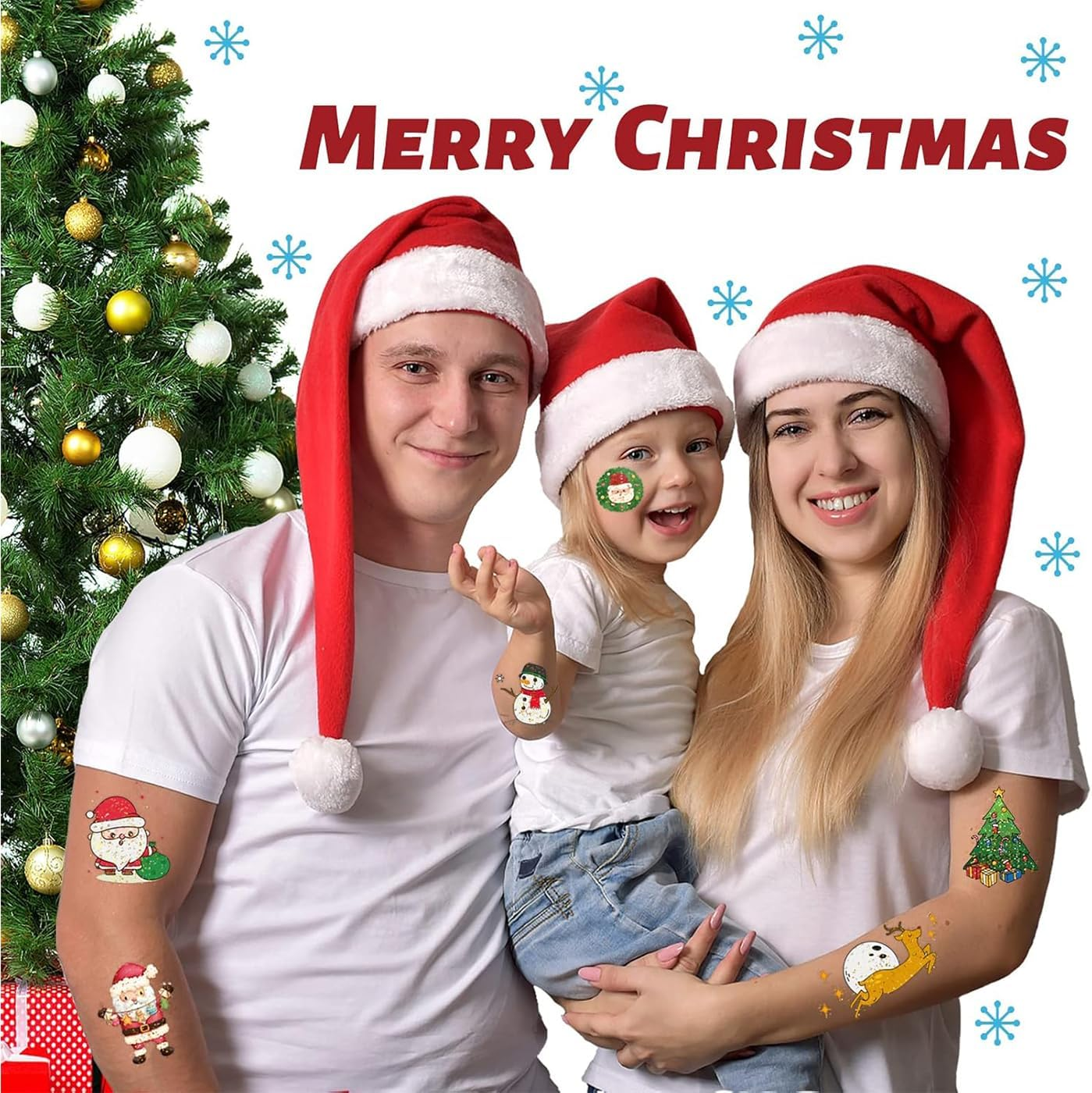 Itadaku 12 Sheets Glitter Christmas Tattoos, Sparkly Temporary Tattoos, Xmas Party Favors, Stocking Stuffers & Christmas Eve Gifts image number 5