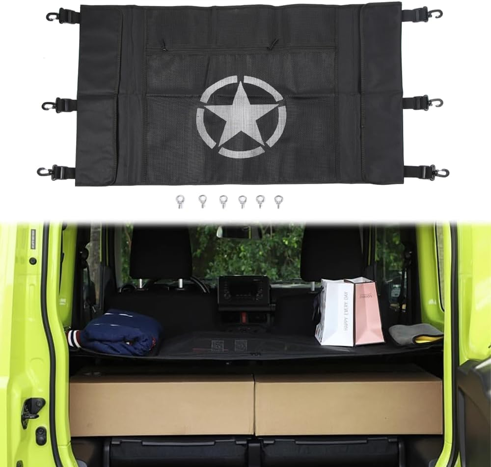Car Trunk Organizer for Suzuki Jimny JB64 JB74 2019 2020 2021 2022 2023 2024 Rear Trunk Storage Curtain Cover with 6 Screws Large Storage Bag (Five Star) image number 4