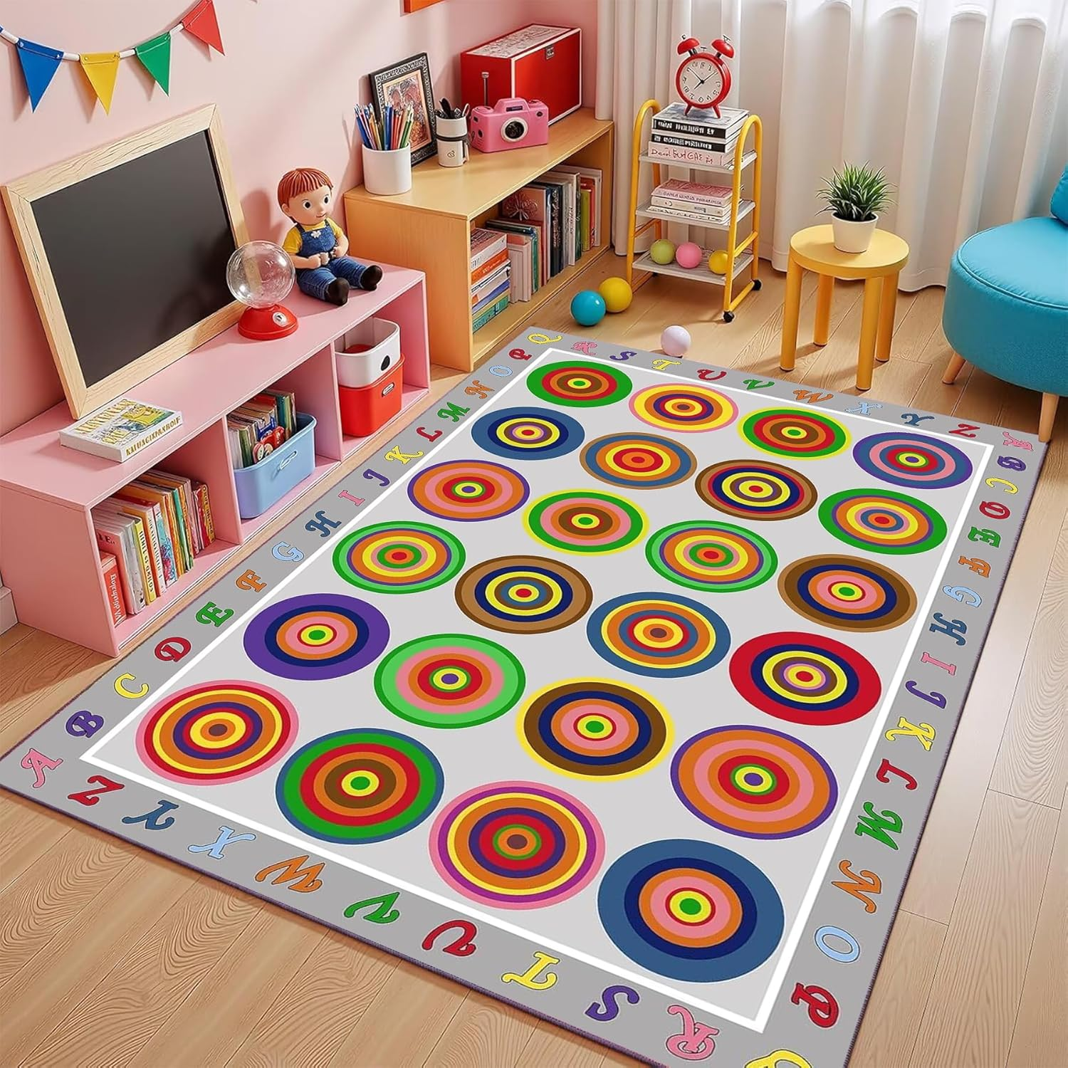 Kids Play Rug Classroom Carpet, 180X120Cm Color Rings Colorful Children'S Area Rug, Circles Abstract Educational Classroom Seating Rug Nursery Rugs for Kids Room, Playroom or Elementary (Color 3) image number 4