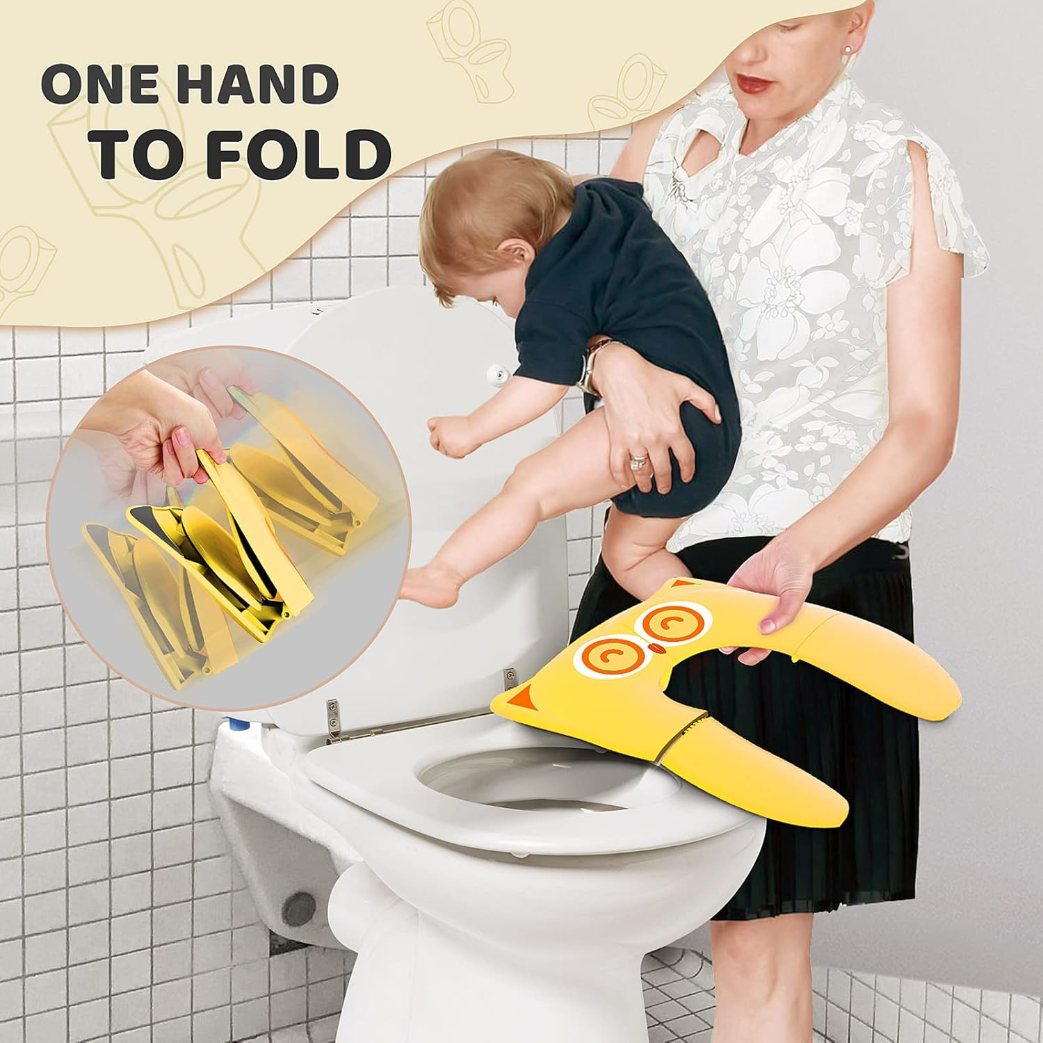 Gimars Upgrade Folding 6 Large Non Slip Silicone Pads Travel Portable Reusable Toilet Potty Training Seat Covers Liners with Carry Bag for Babies, Toddlers and Kids, Yellow image number 4
