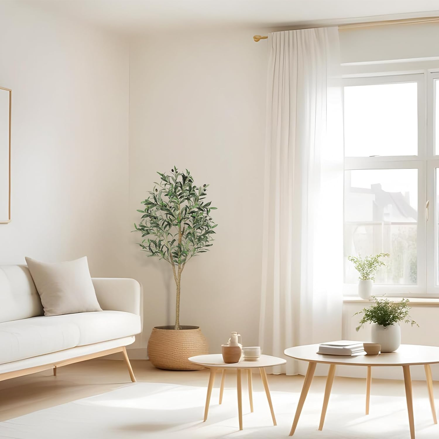 4Ft Faux Olive Tree - Olive Trees Artificial Indoor 4 Feet with Realistic Leaves and Natural Wood Trunk, Potted Fake Silk Plant Artificial Trees Indoor for Home Office Decor image number 5