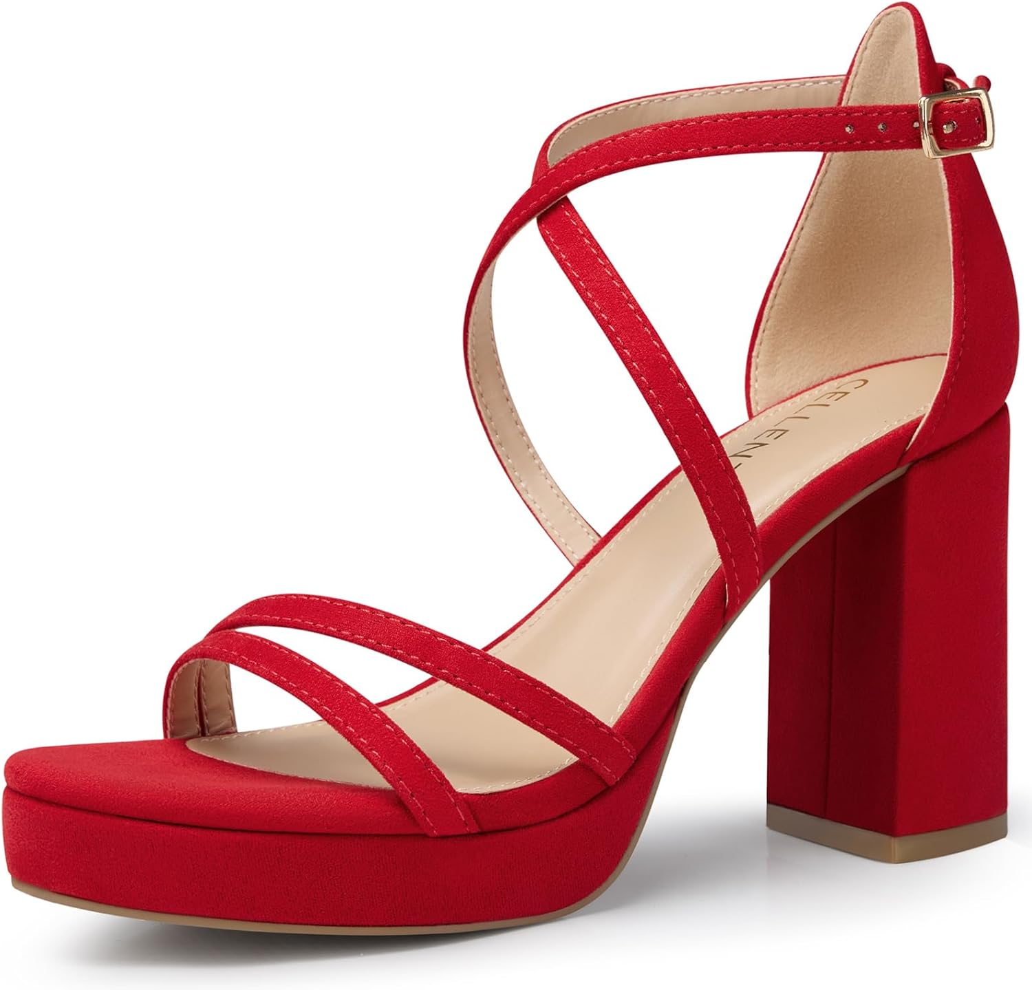 Women Strappy Platform Heels: 3.4 Inch Chunky Heeled Sandals, Comfortable Sexy Block High Heels, for Prom Party Bridal Wedding Black White Silver Nude Dressy Shoes image number 4