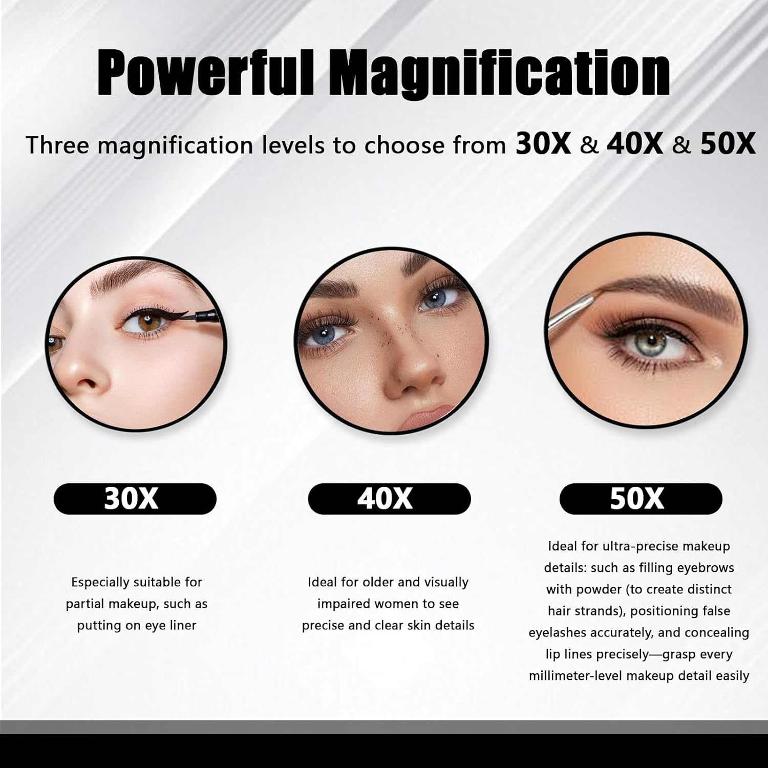 Uvwxba Small Magnifying Makeup Mirror with Suction Cup Slant Flat Tweezers for Precision Eyebrow Plucking Skin Care Compact Travel Mirror (30X)