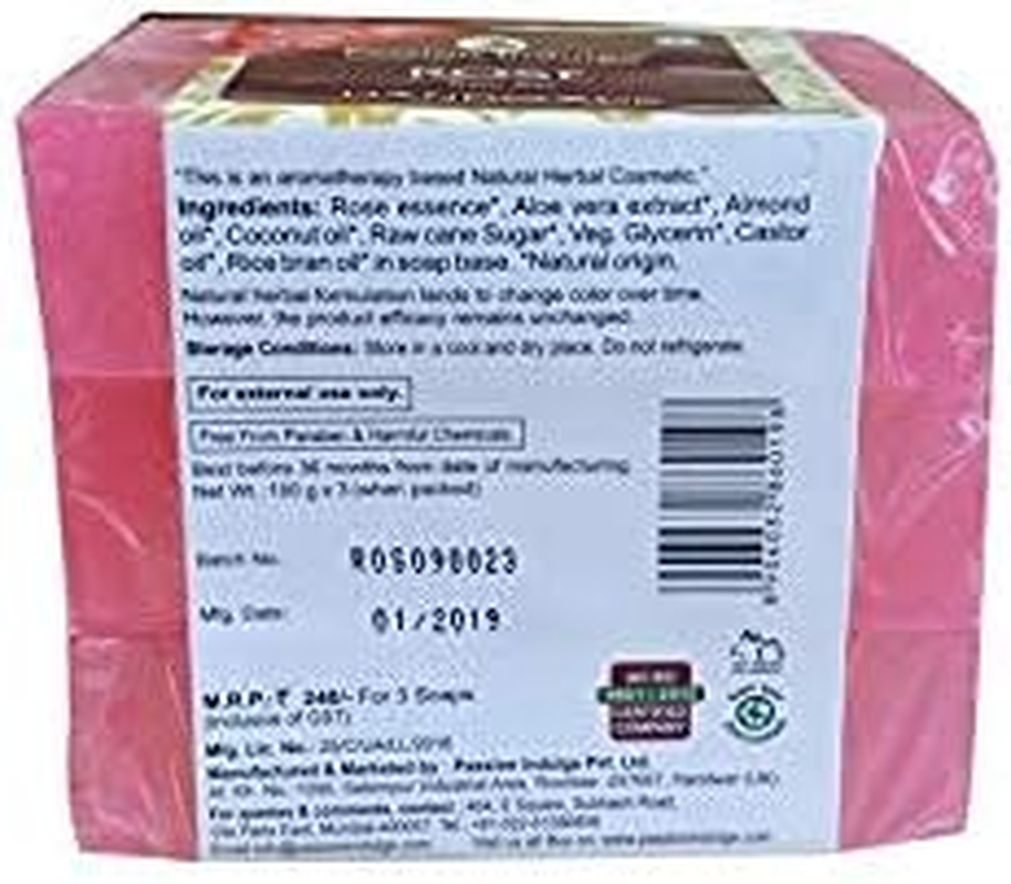 Natural Rose Handmade Bath Bar Soap | Pack of 3 | Kids Friendly | All Skin Types | Glycerine | Aloe Vera | Paraben & Sulphate Free | Vegan | Peta Certified | Indian Rose image number 1