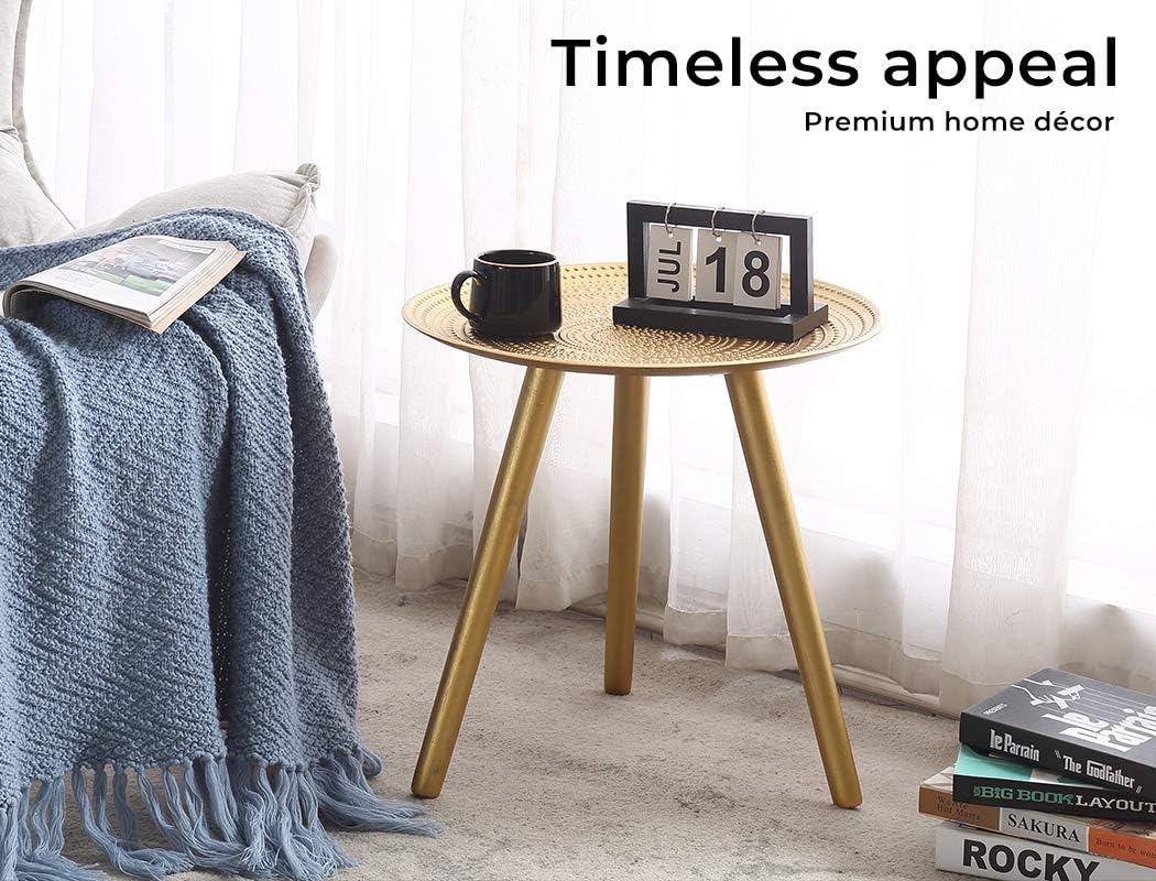 LEVEDE round Side Table, Small End Table, Antique Coffee Tables, 3 Legged Bedside Table, Corner Plant Stand for Living Room, Bedroom, Office, Balcony, Cafe (49 X 48Cm, Gold) image number 6