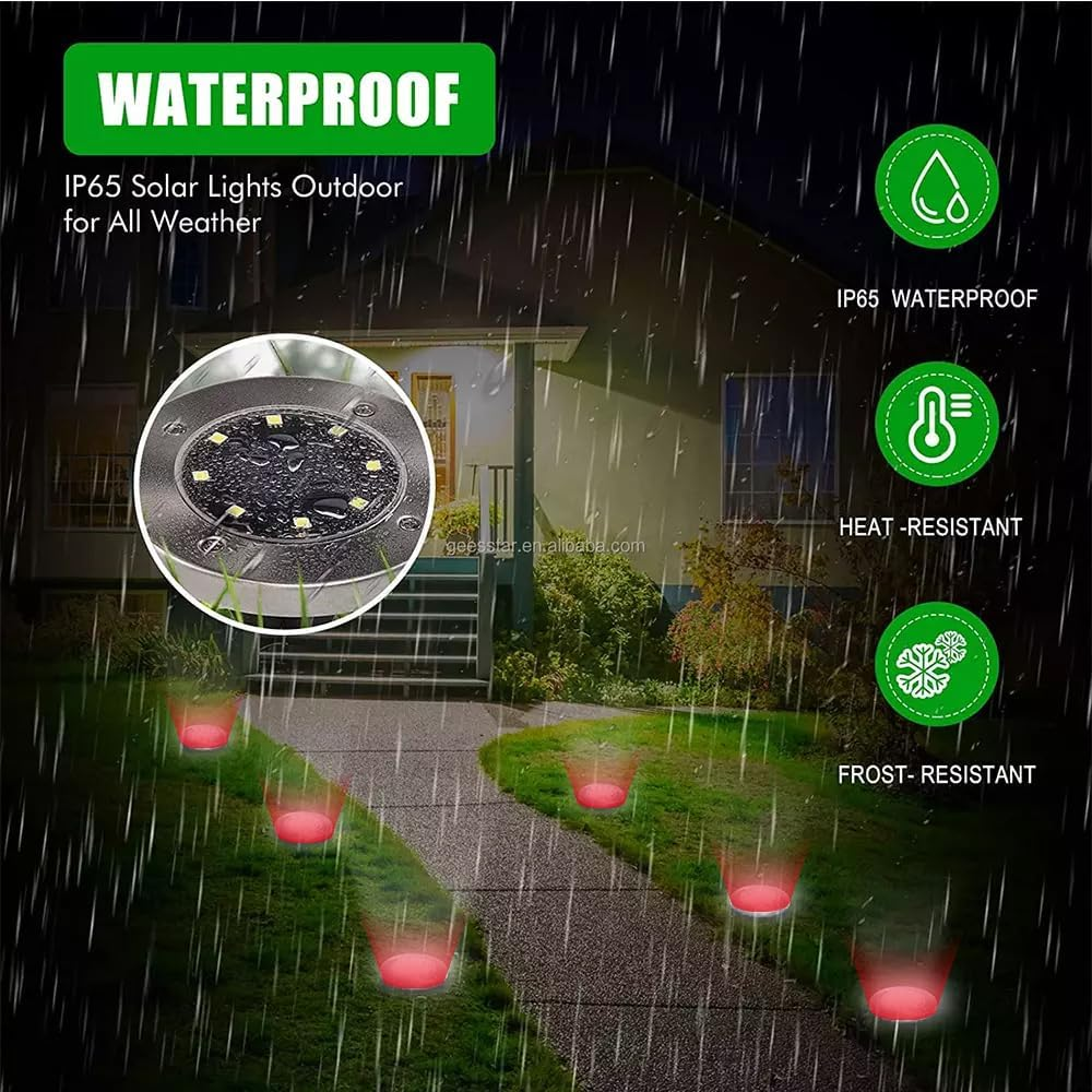 Solar Ground Lights,Led Outdoor Solar Disc Lights,Ip 65 Waterproof,Suitable for Gardens, Patios, Sidewalks Driveway,Steps,Walkway (White and Warm) (Colour, 20 PCS) image number 6