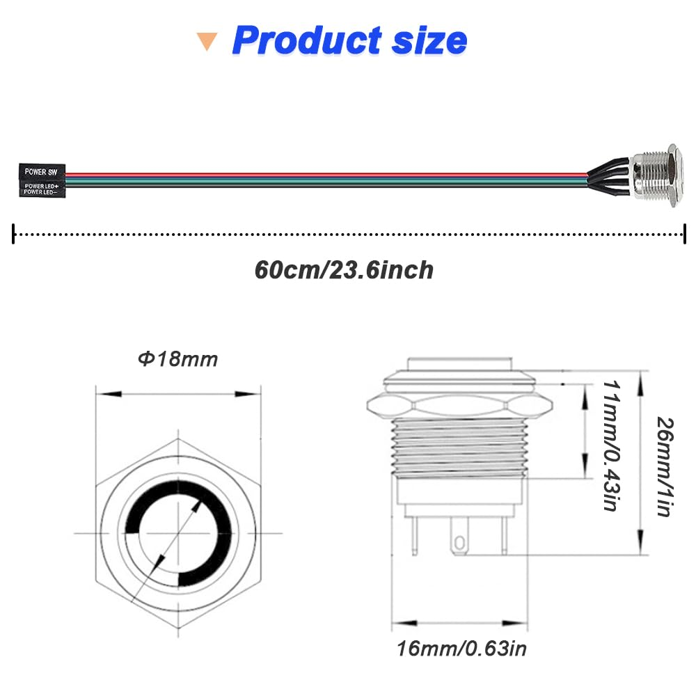 Xiatiaosann 16Mm Chassis Switch Host Metal Button Cable, PC Case LED Power Button ATX Supply On/Off Extension Cord for DIY Computer Switch, with 1 to 2 Splitters (Yellow) image number 5