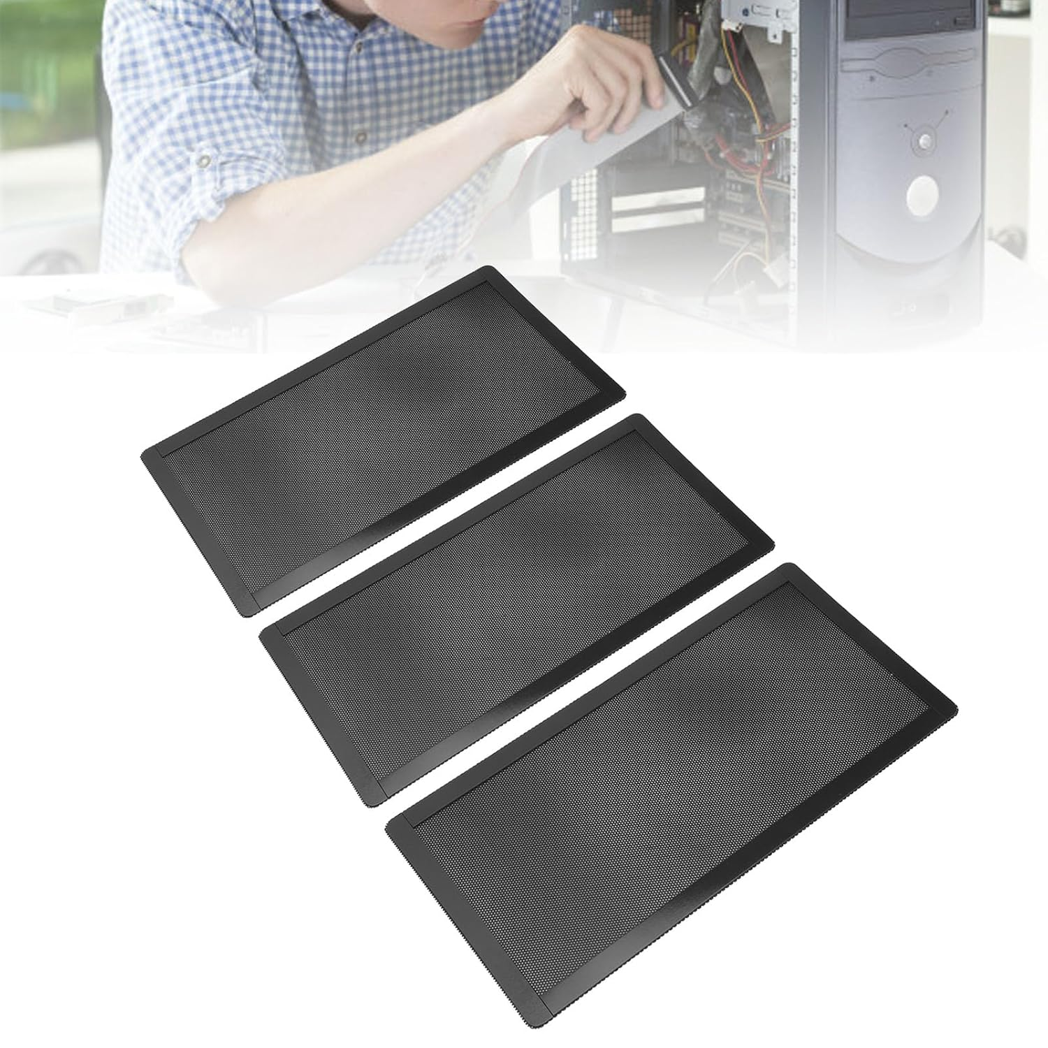 Jectse DIY PC Case Dust Mesh Filter, 10Pcs PVC Dustproof Magnetic Dust Filter Cover, 12X24Cm, Black, for PC Case Power Supply, Fan Vent, Desktop image number 3